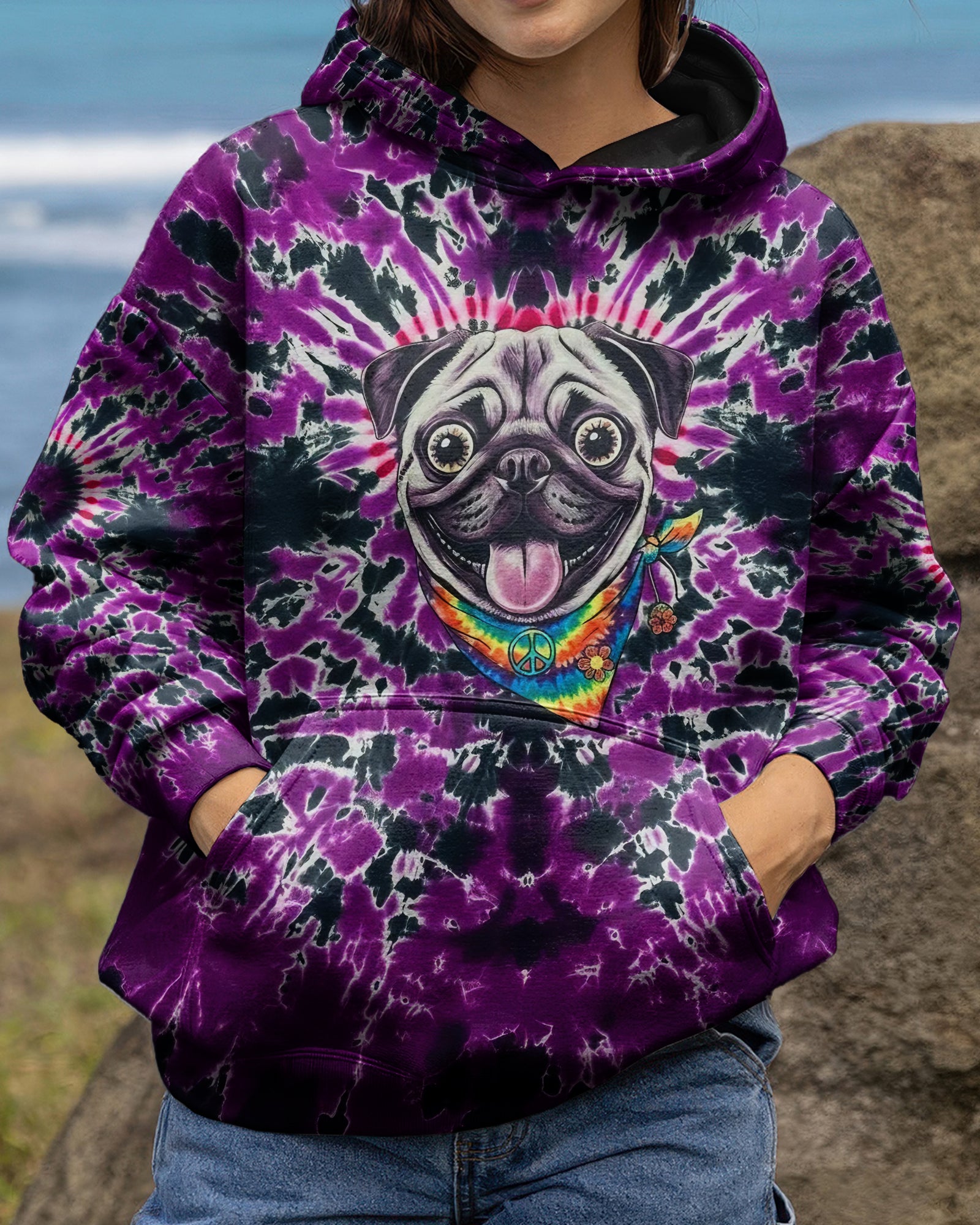 PURPLE SWIRL FUNNY PUG DOG ALL OVER PRINT - YHLT0202261