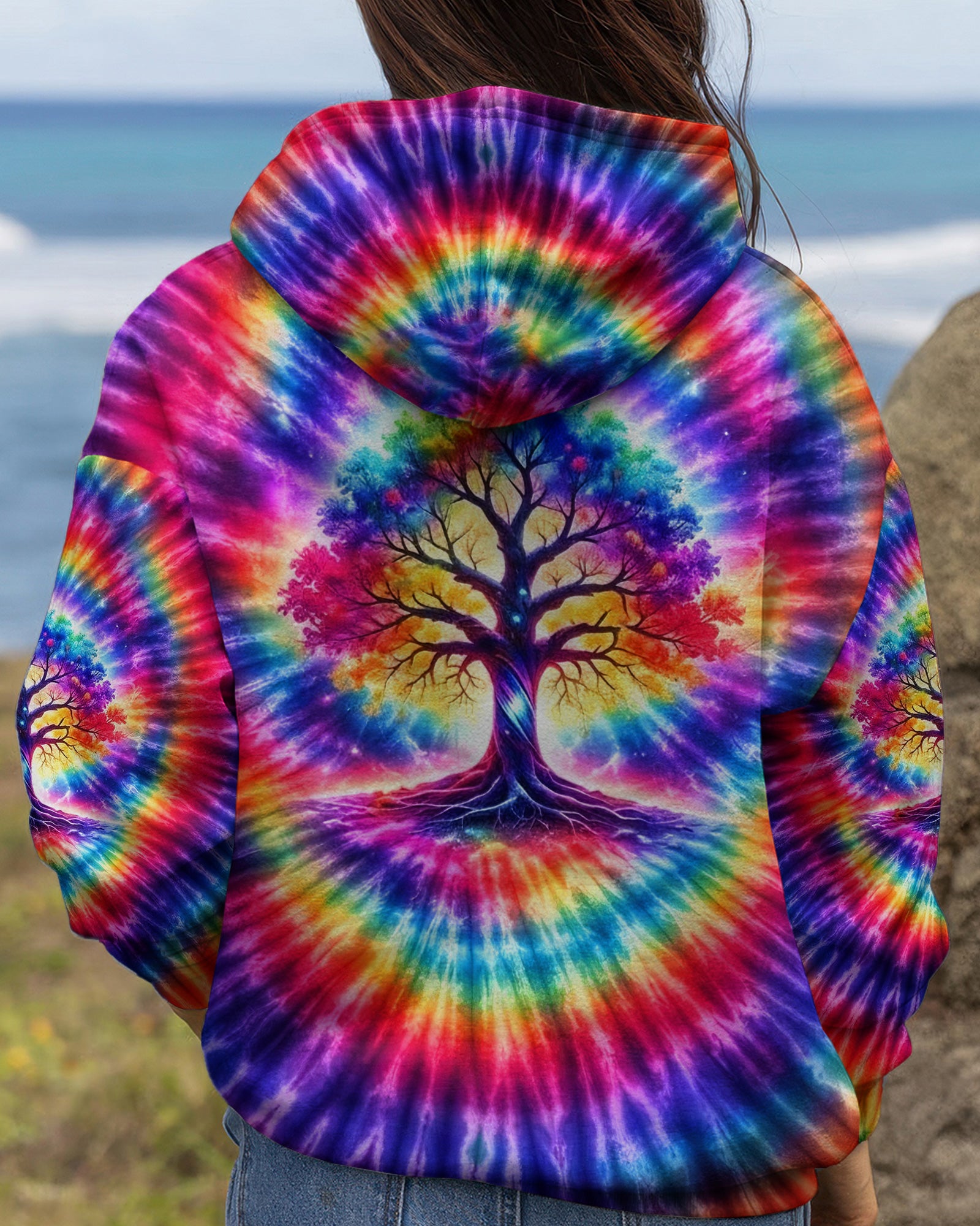 NEON RAINBOW SWIRL TREE OF LIFE ALL OVER PRINT - YHHG2402262