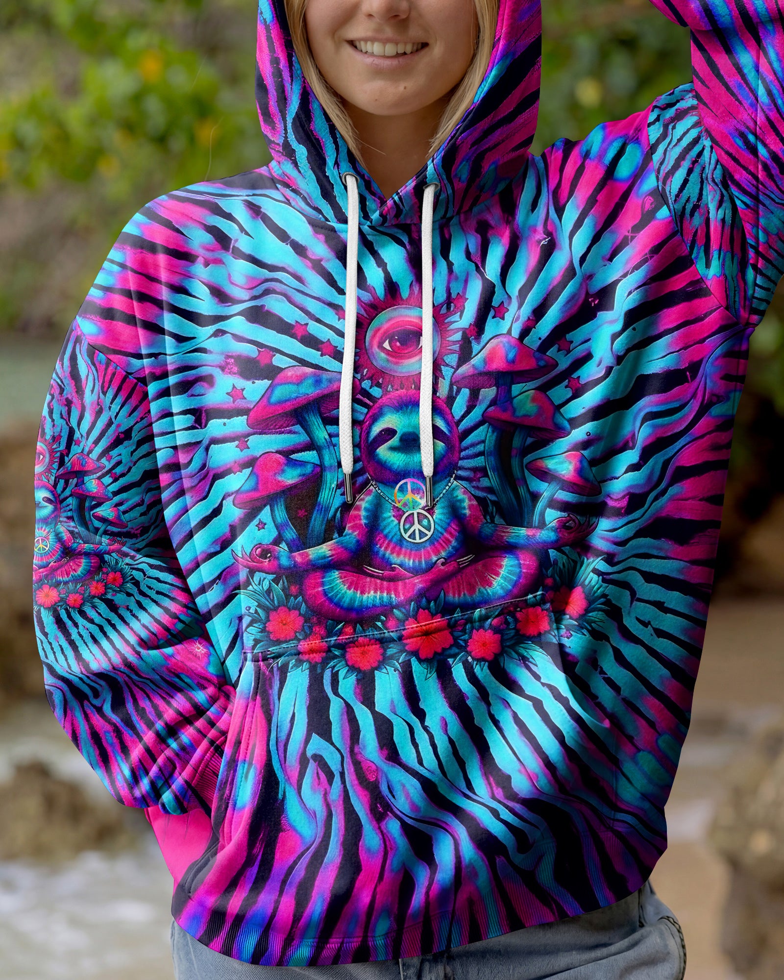PINK TEAL SWIRL PEACE SLOTH ALL OVER PRINT - YHLT0902261