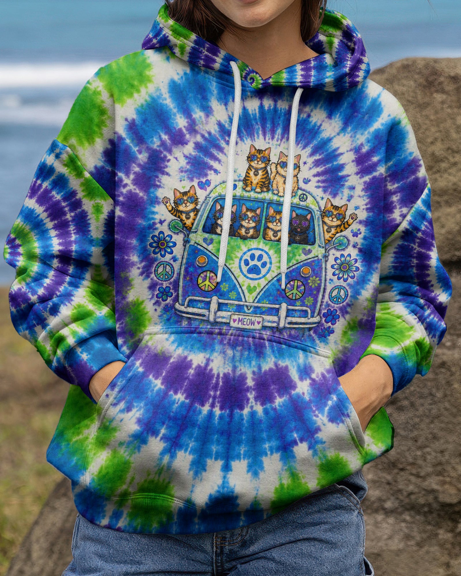 PEACE LOVE AND MEOW CAT VAN ALL OVER PRINT - KMTM3107262