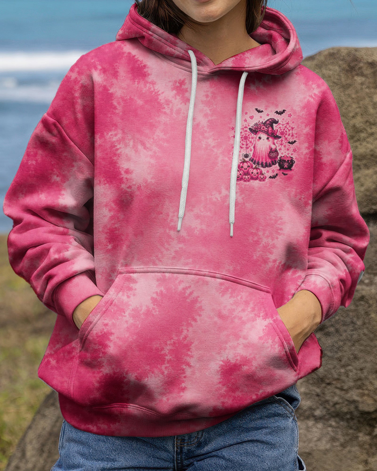 IN OCTOBER WE WEAR PINK WITCHY GHOST ALL OVER PRINT - KMTM2107261