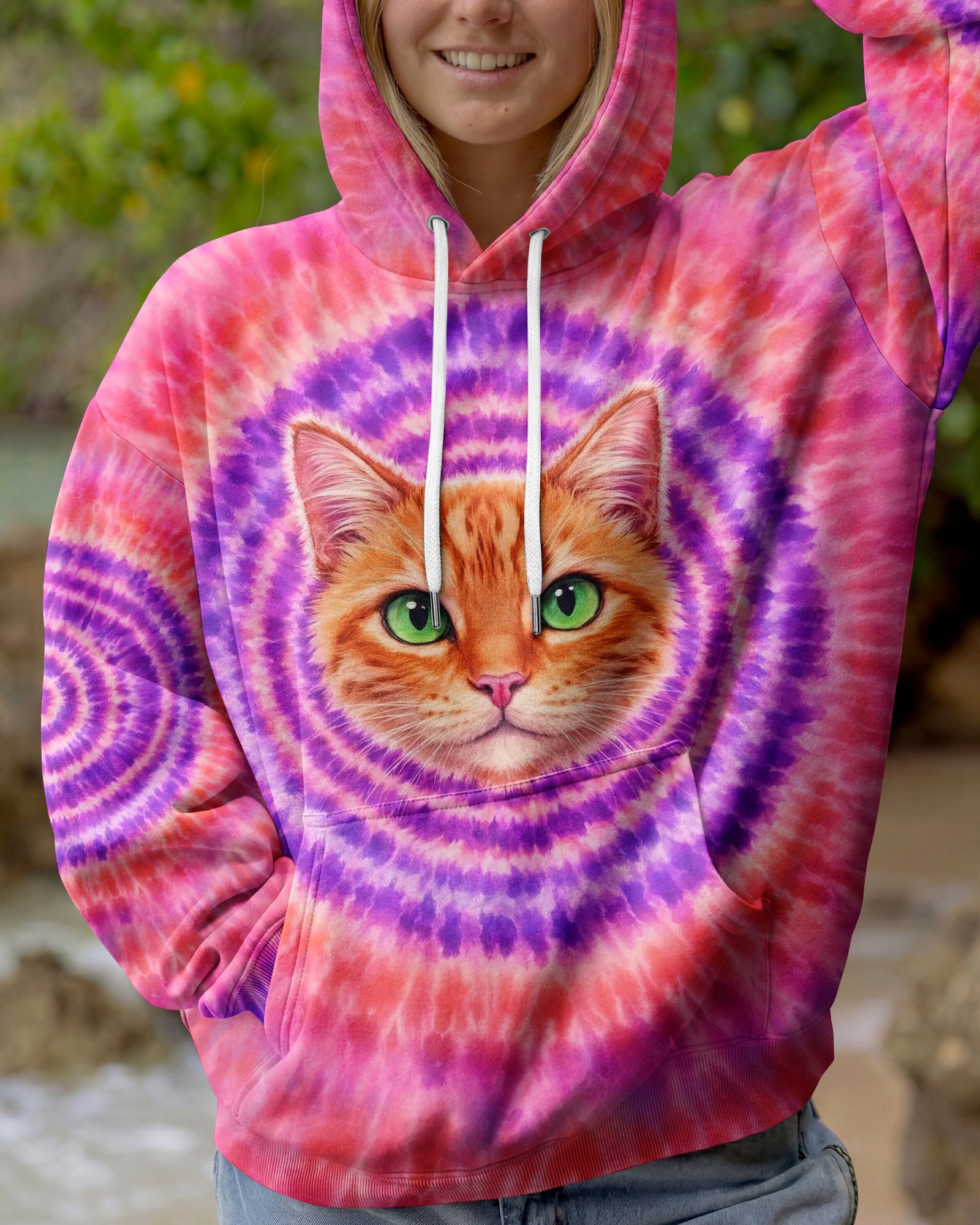 GINGER TABBY CAT PURPLE & PINK  SWIRL ALL OVER PRINT - TLHG0403262