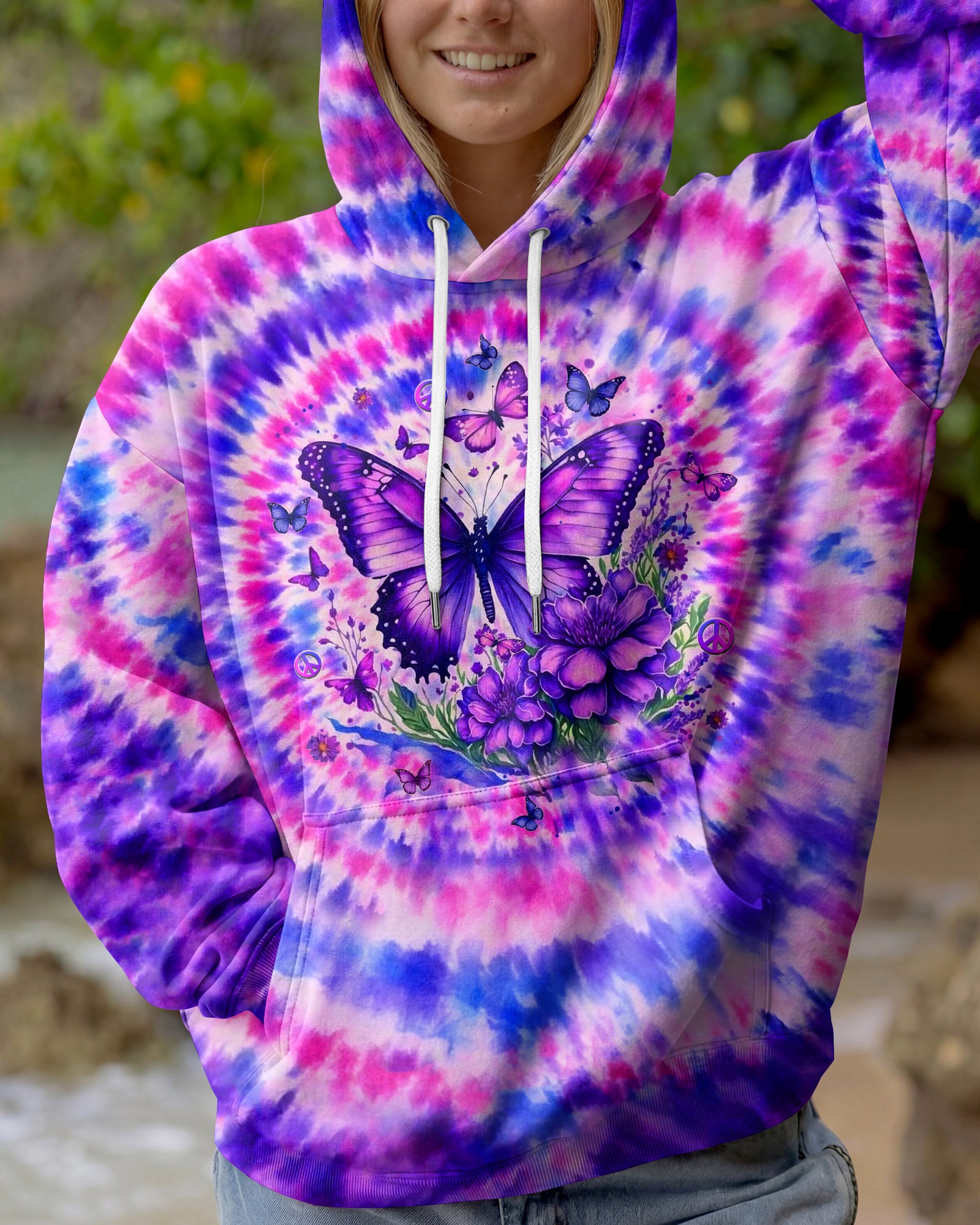 JUST BREATHE BUTTERFLY PURPLE SWIRL ALL OVER PRINT  - TLHN1203263