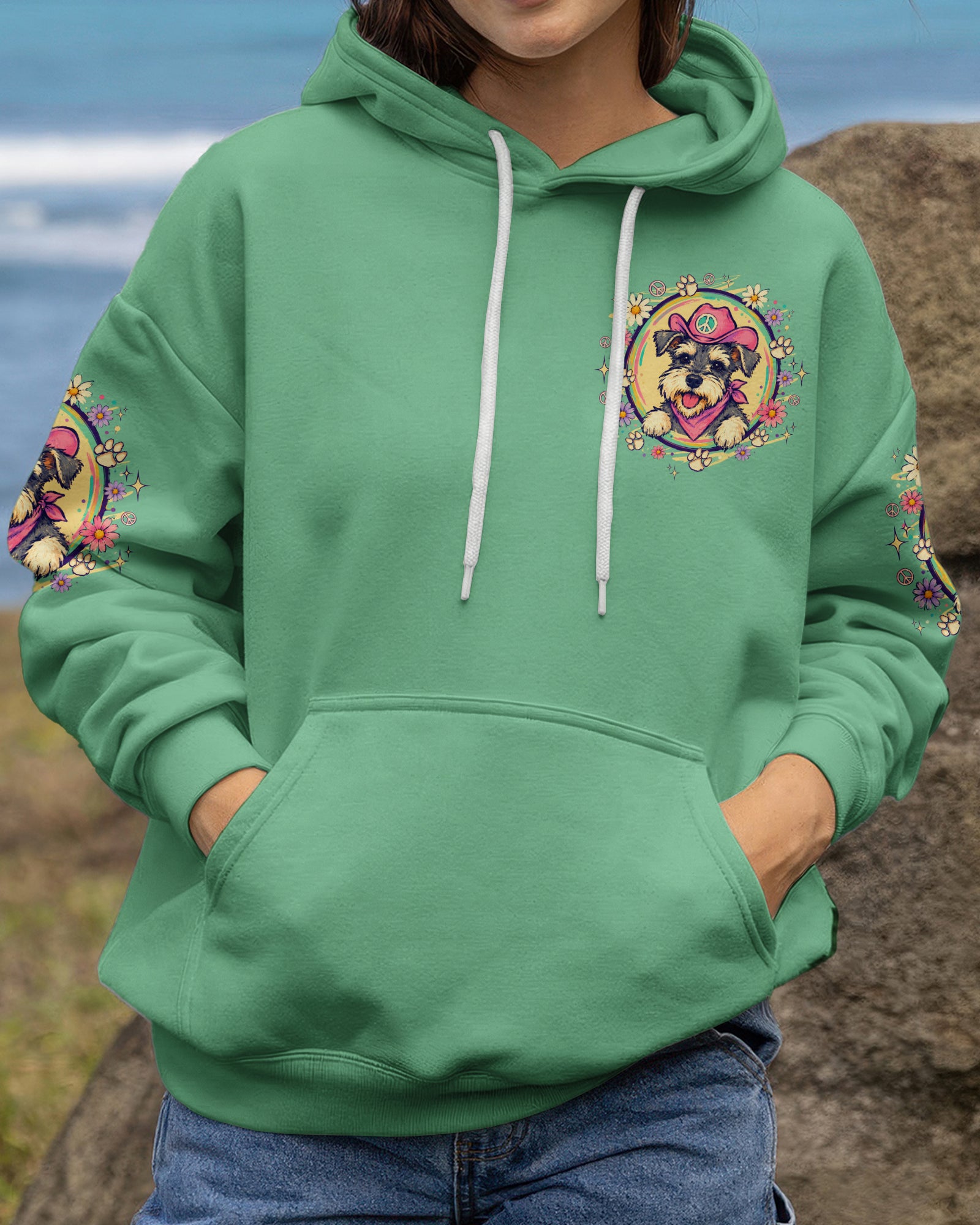 PEACE LOVE AND WOOF SCHNAUZER DOG ALL OVER PRINT - TLTW1507261
