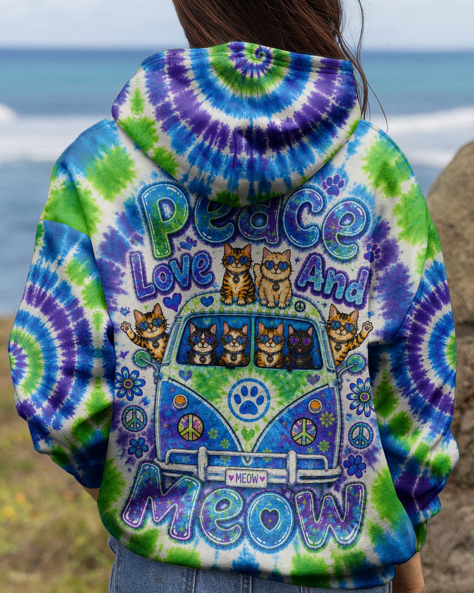PEACE LOVE AND MEOW CAT VAN ALL OVER PRINT - KMTM3107262