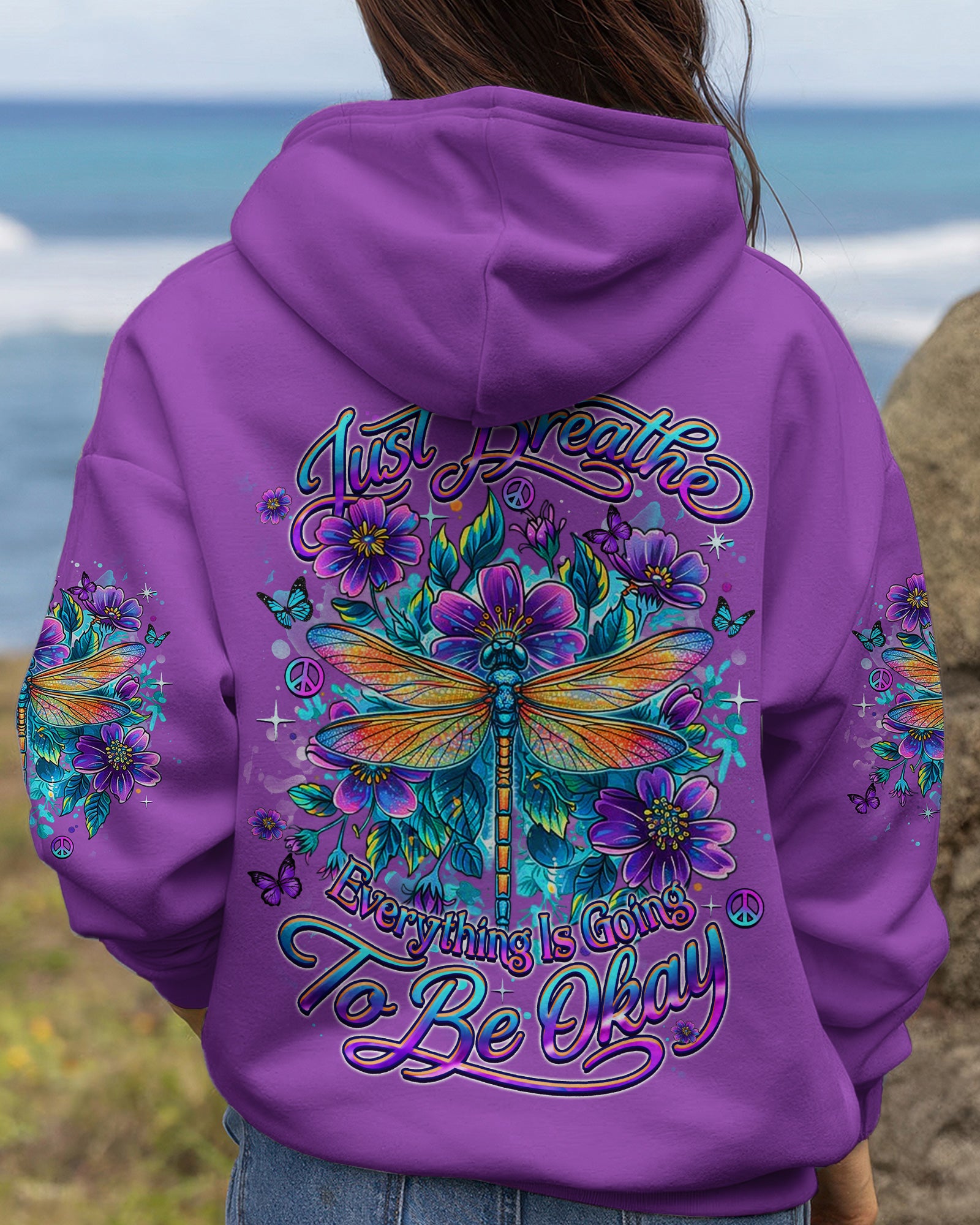 JUST BREATHE DRAGONFLY FLORAL ALL OVER PRINT - TLHN2403262