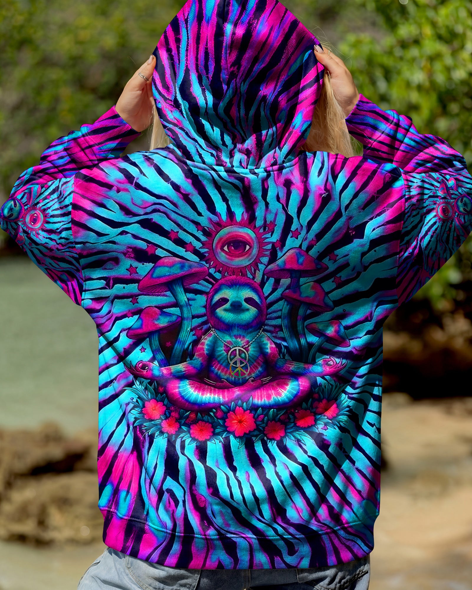 PINK TEAL SWIRL PEACE SLOTH ALL OVER PRINT - YHLT0902261