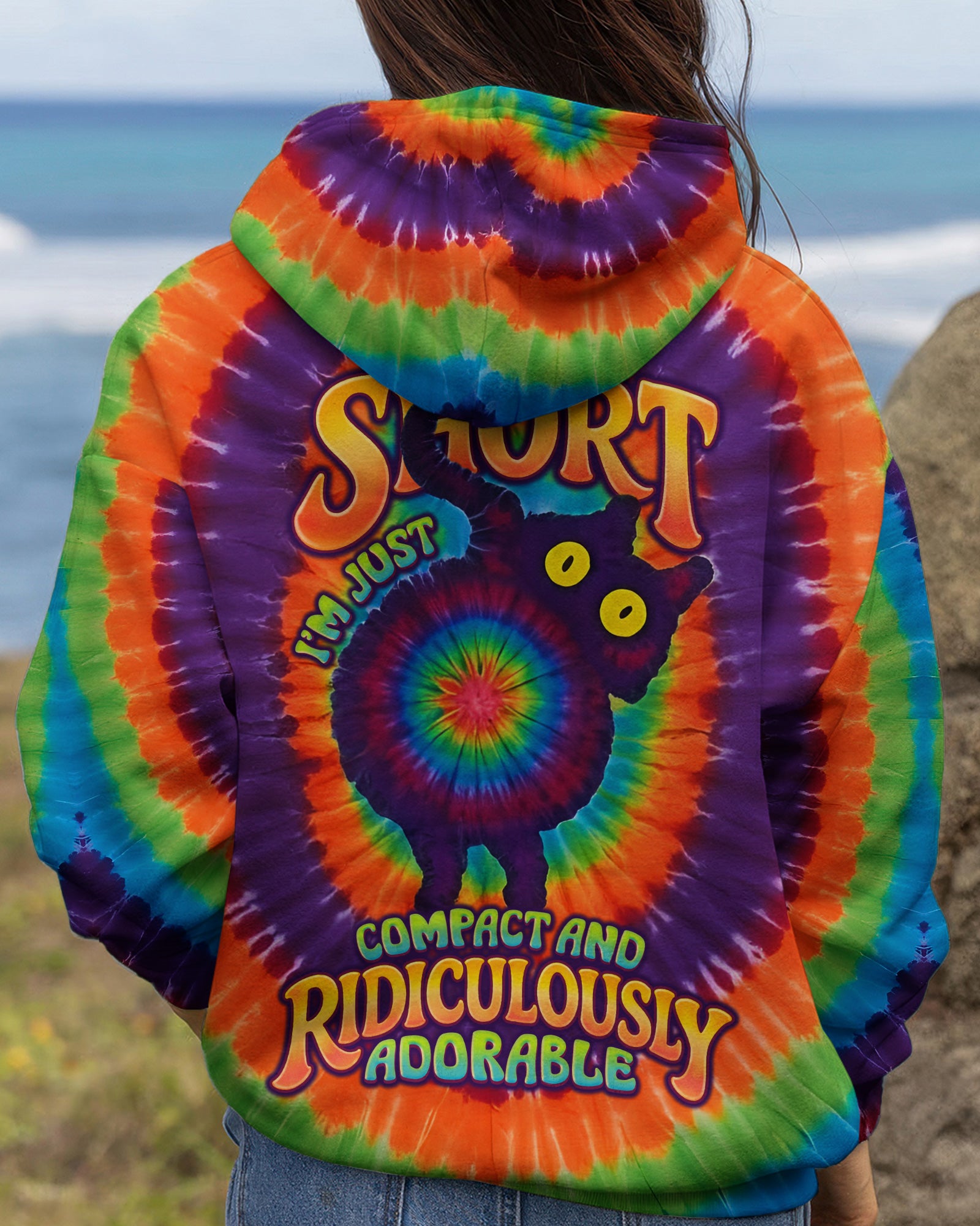 I'M NOT SHORT CAT COLORFUL SWIRL ALL OVER PRINT  - TLNO2403261