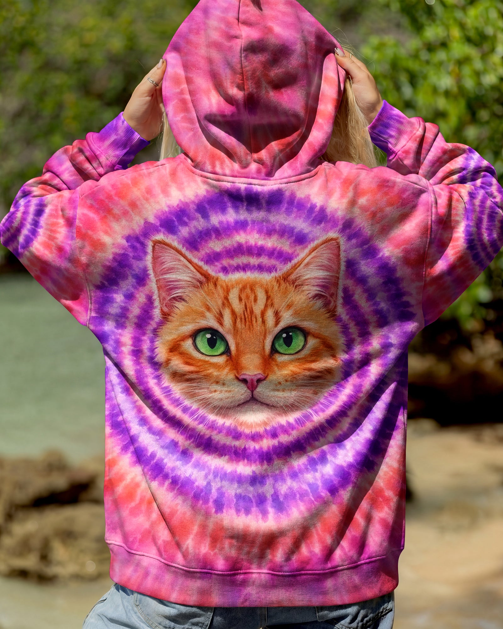 GINGER TABBY CAT PURPLE & PINK  SWIRL ALL OVER PRINT - TLHG0403262