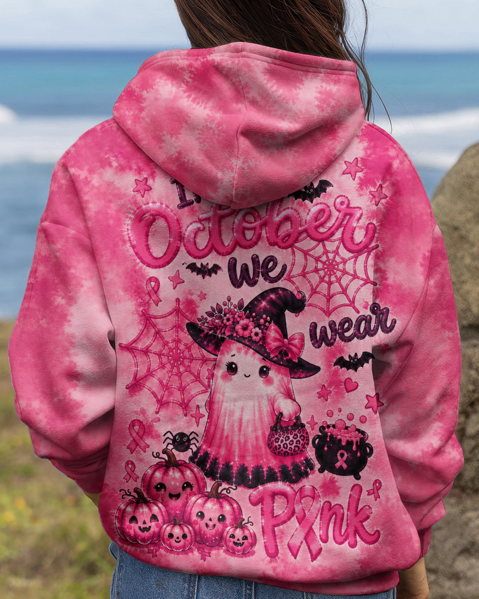 IN OCTOBER WE WEAR PINK WITCHY GHOST ALL OVER PRINT - KMTM2107261