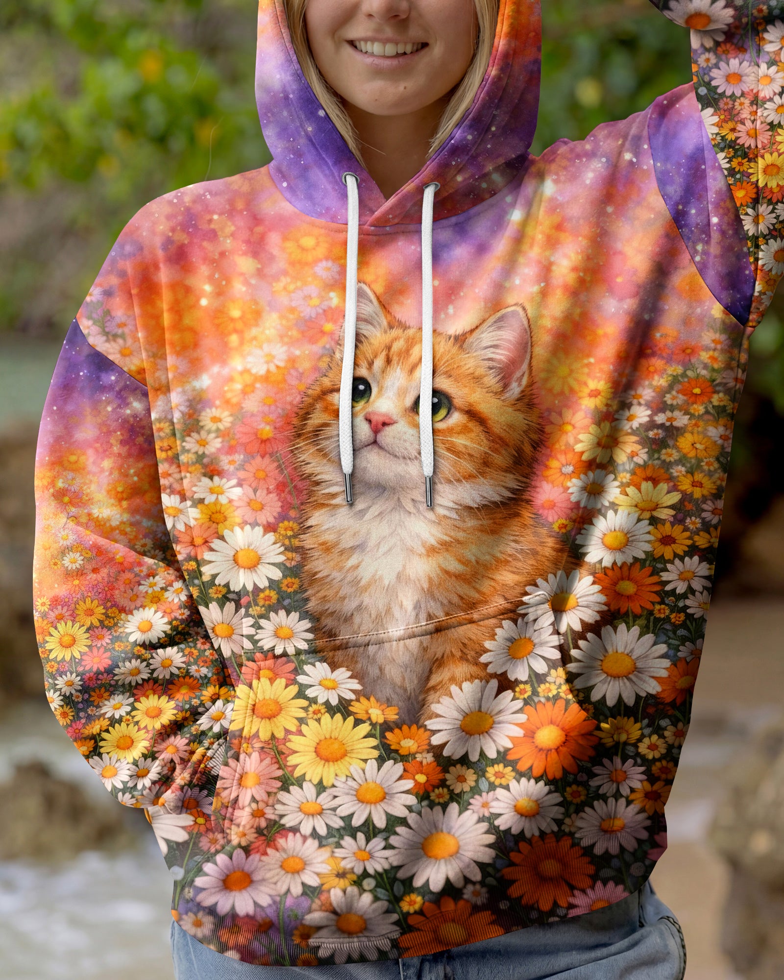 WATERCOLOR FLORAL CAT ALL OVER PRINT - TLHG1603261