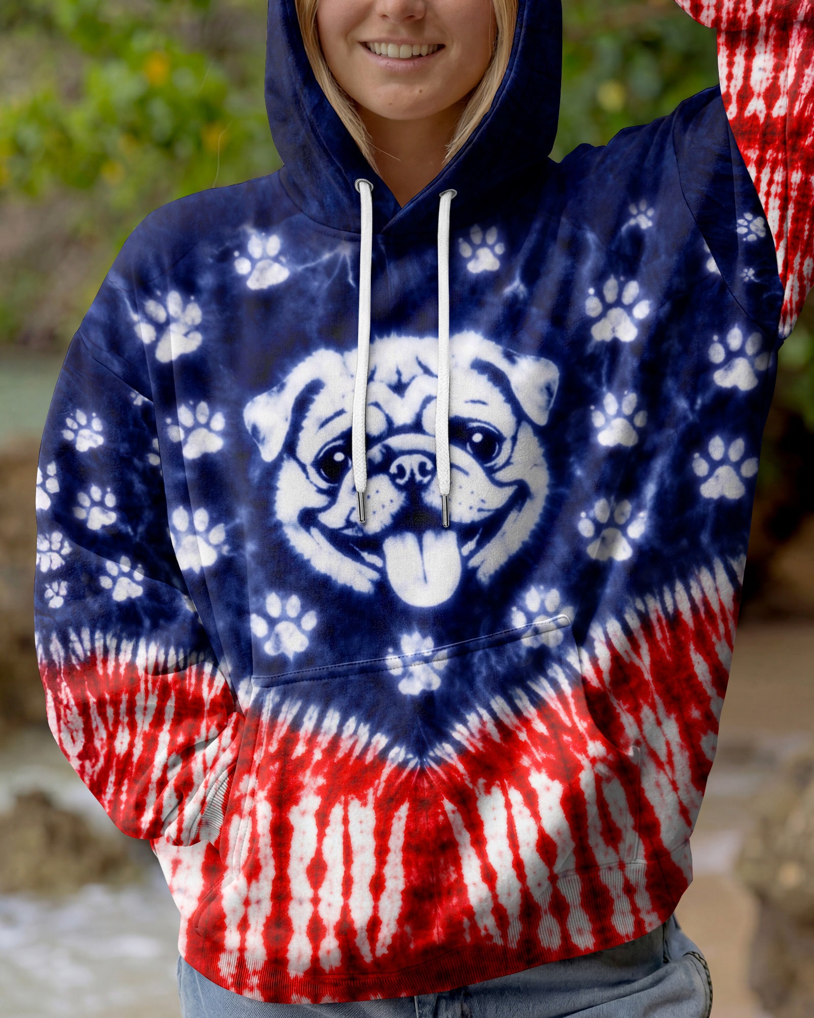 PUG DOG PAW PRINT RED WHITE & BLUE SWIRL ALL OVER PRINT - TLTW0204261
