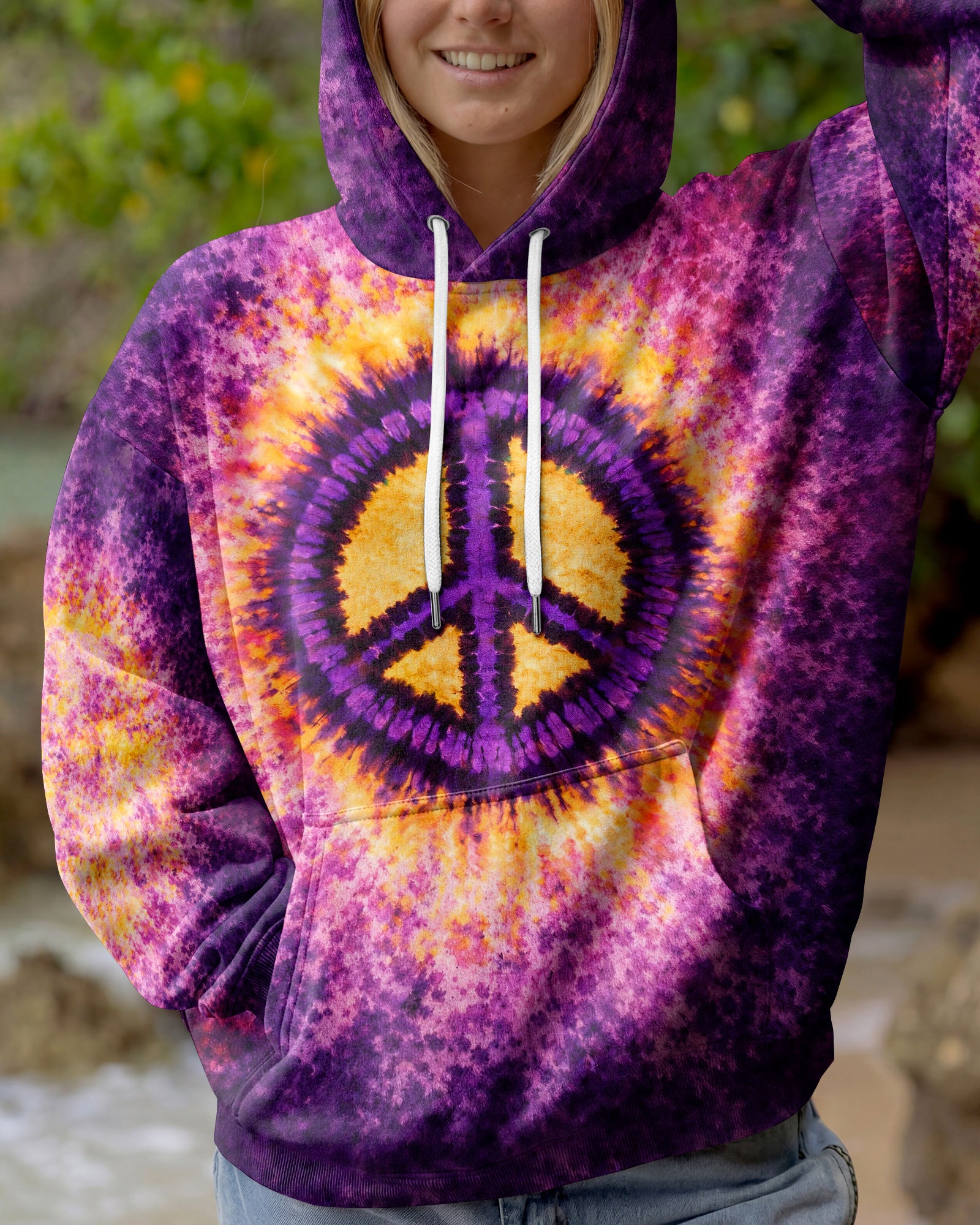 PEACE PAW PRINT PURPLE YELLOW SWIRL ALL OVER PRINT - TLHG3103263