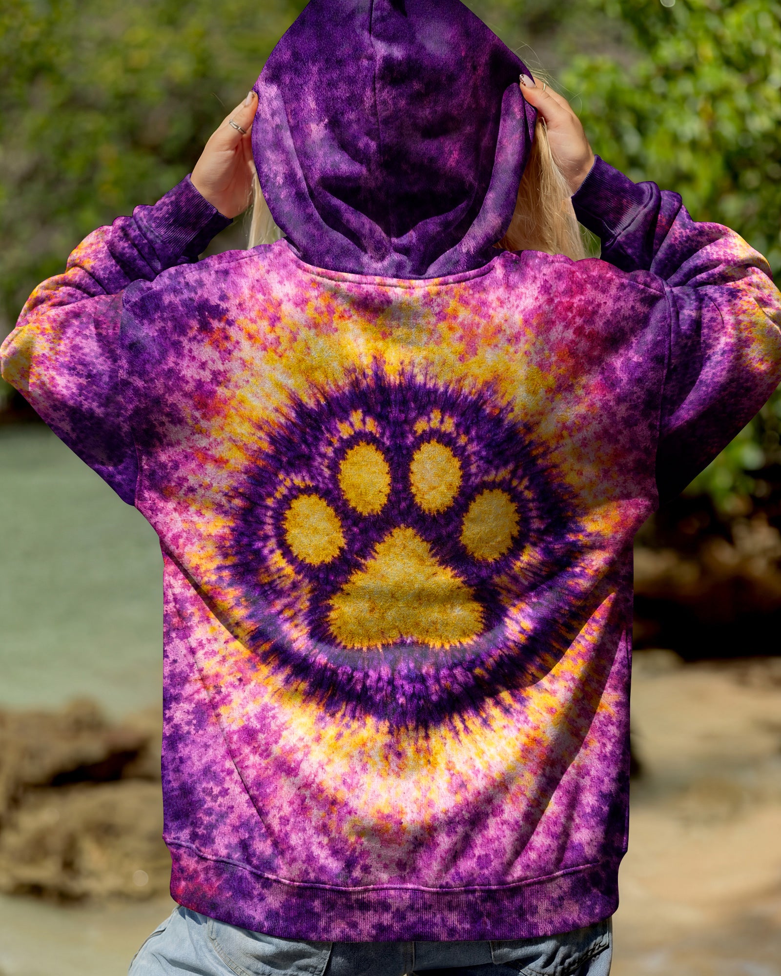 PEACE PAW PRINT PURPLE YELLOW SWIRL ALL OVER PRINT - TLHG3103263
