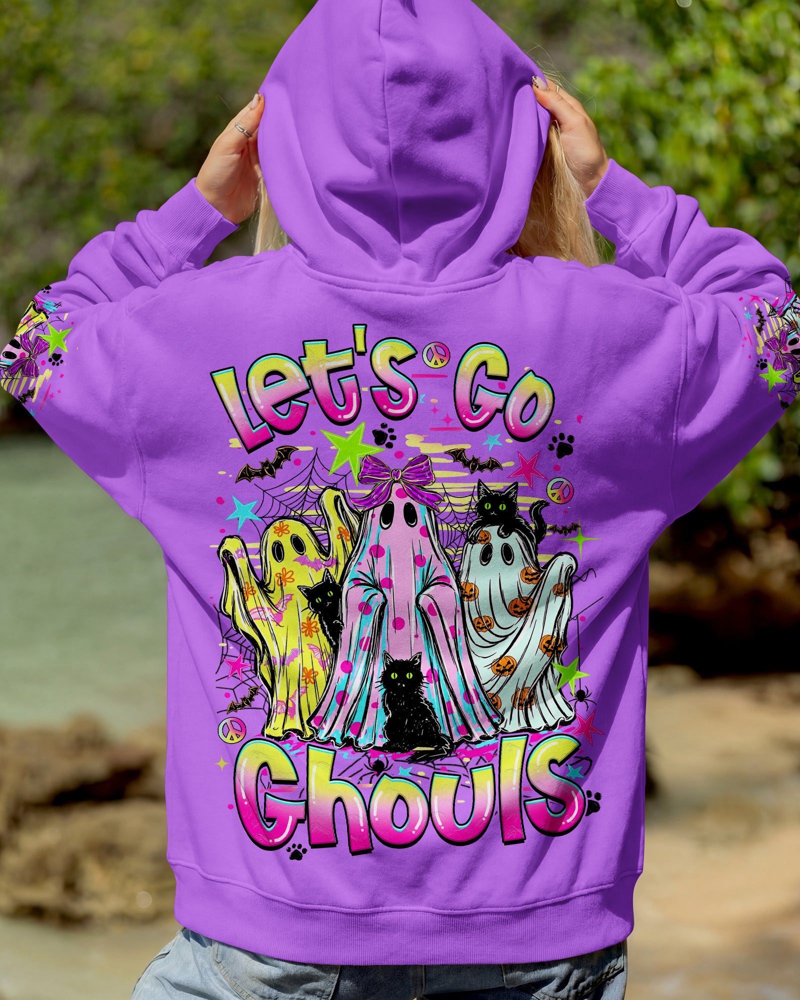 LET'S GO GHOULS BOO BLACK CAT HALLOWEEN ALL OVER PRINT - TLHN1707261