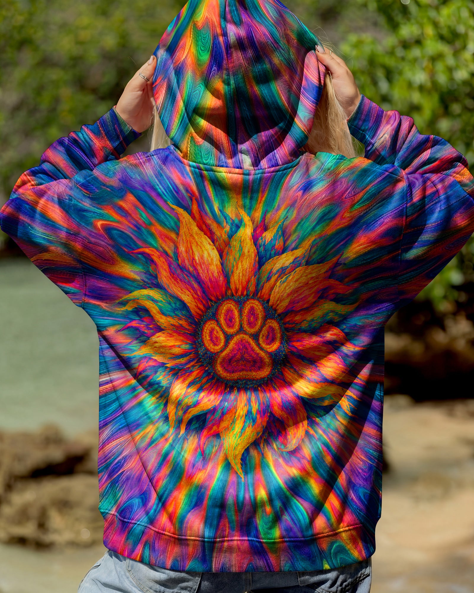 SUNFLOWER WITH PAW PRINT BURST ALL OVER PRINT - TLTW0707263