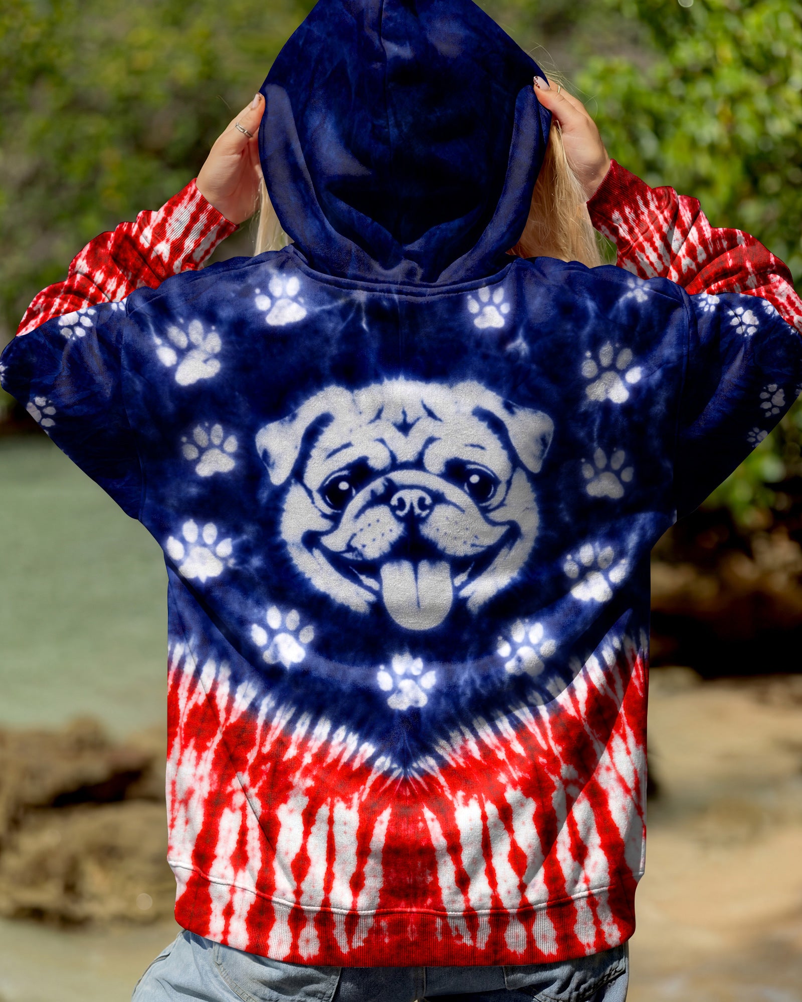 PUG DOG PAW PRINT RED WHITE & BLUE SWIRL ALL OVER PRINT - TLTW0204261