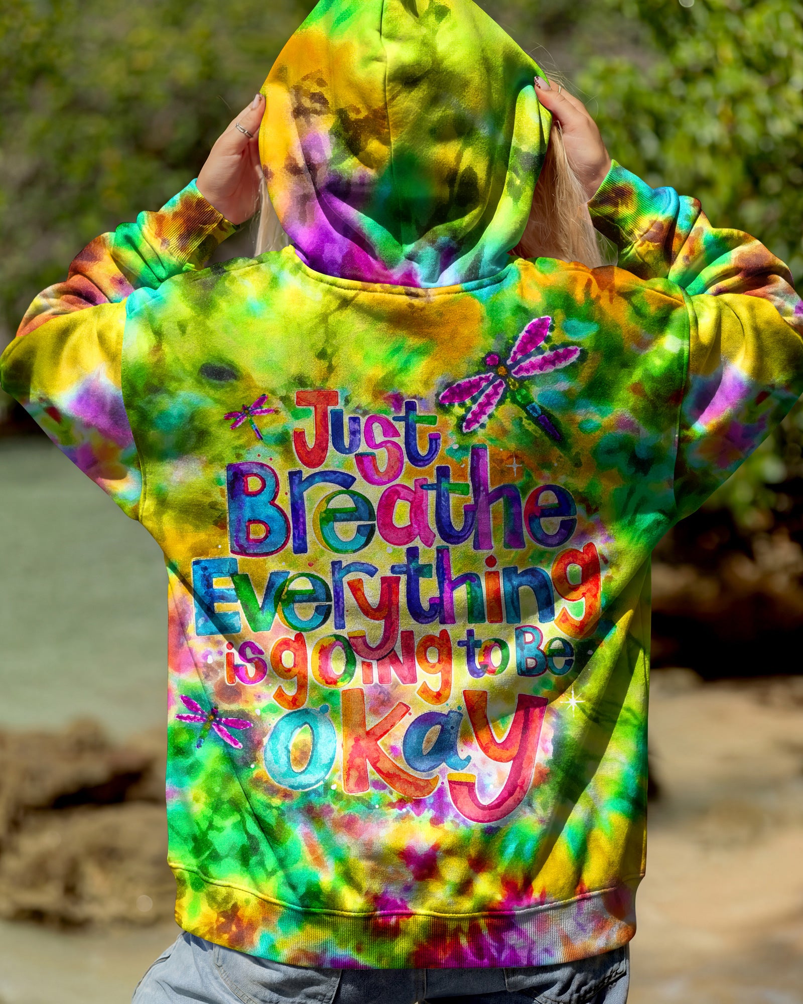 JUST BREATHE GOOD VIBES COLOR BURST ALL OVER PRINT - KM0604262