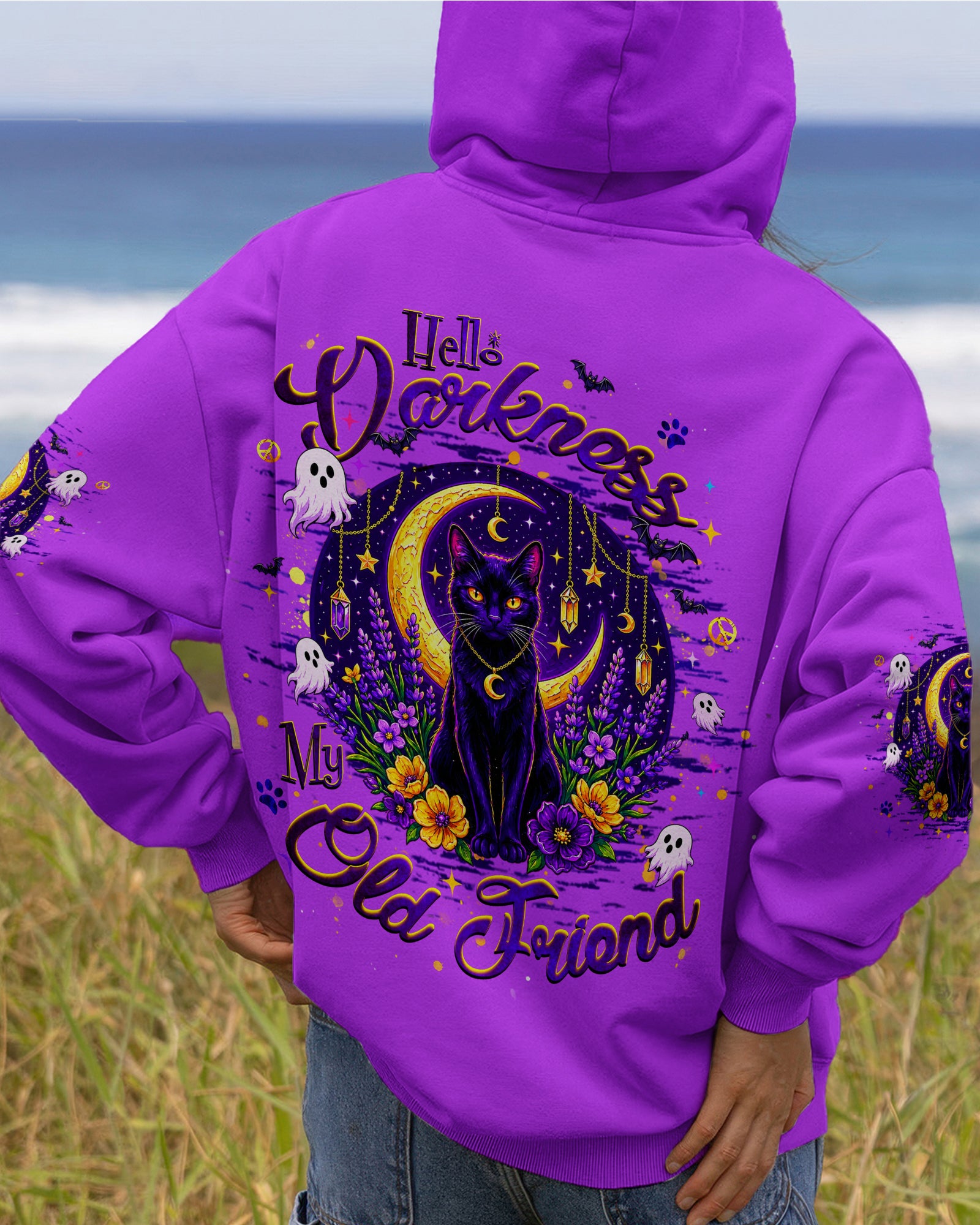 HELLO DARKNESS MY OLD FRIEND BLACK CAT HALLOWEEN ALL OVER PRINT - TLHG1707262