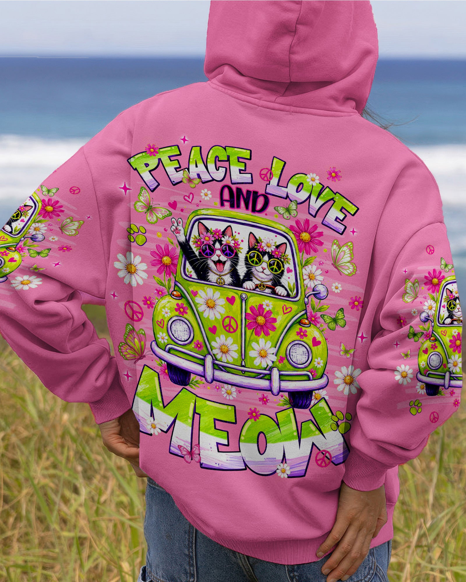 PEACE LOVE AND MEOW CAT HIPPIE CAR ALL OVER PRINT - TLNT0807263