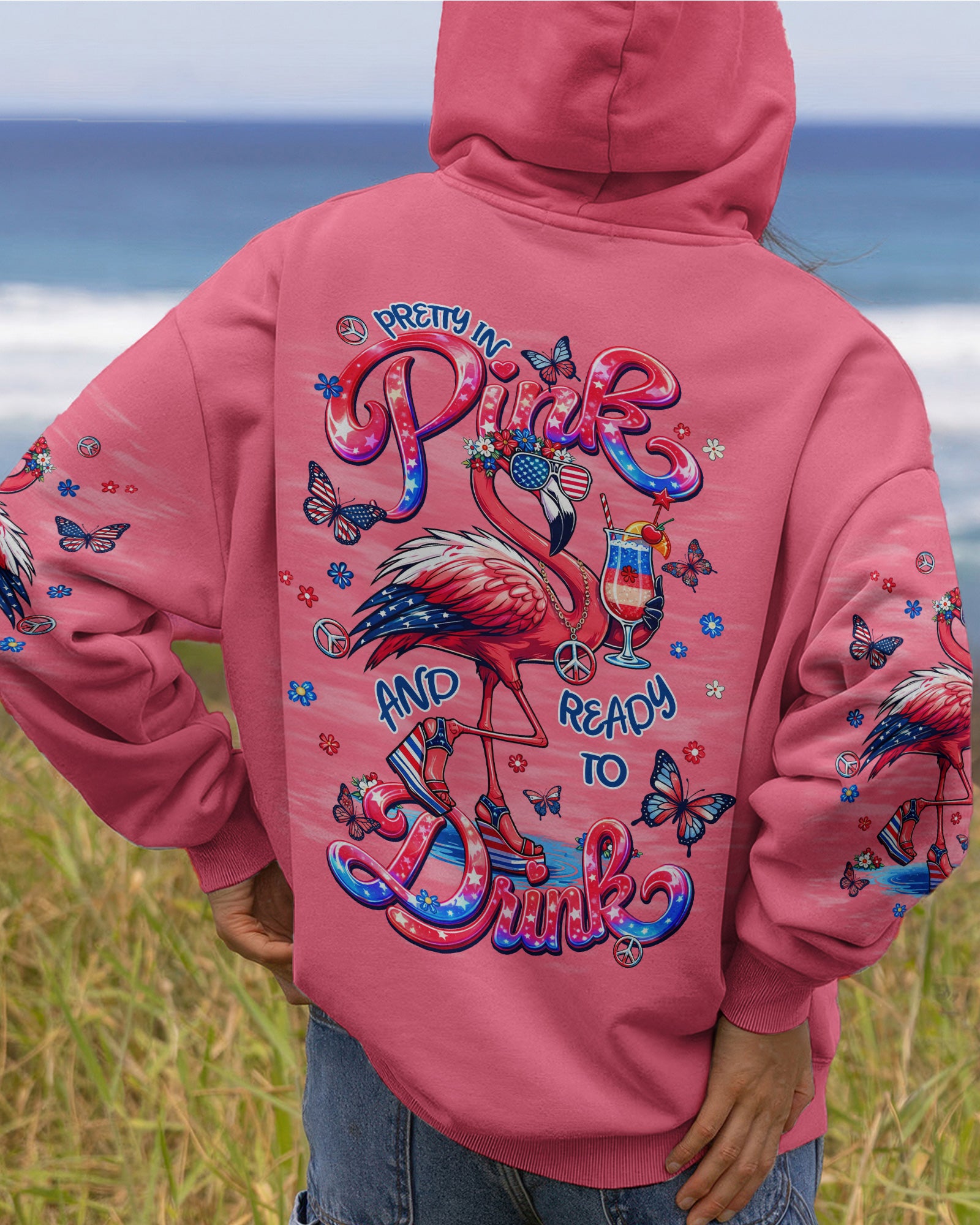 PRETTY IN PINK FLAMINGO STARS AND STRIPES ALL OVER PRINT - TLNT0104262