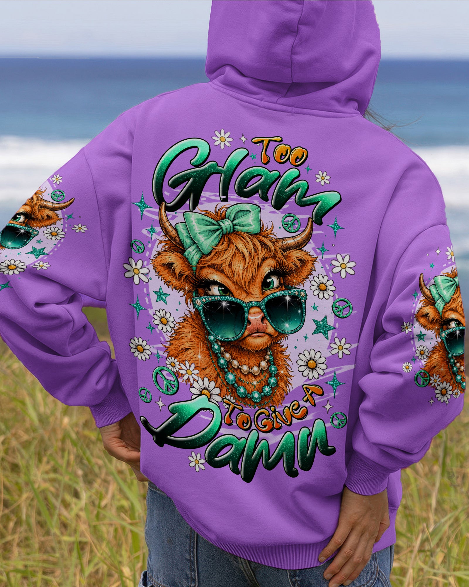 TOO GLAM TO GIVE A DAMN HIGHLAND COW ALL OVER PRINT - TLTW2207264