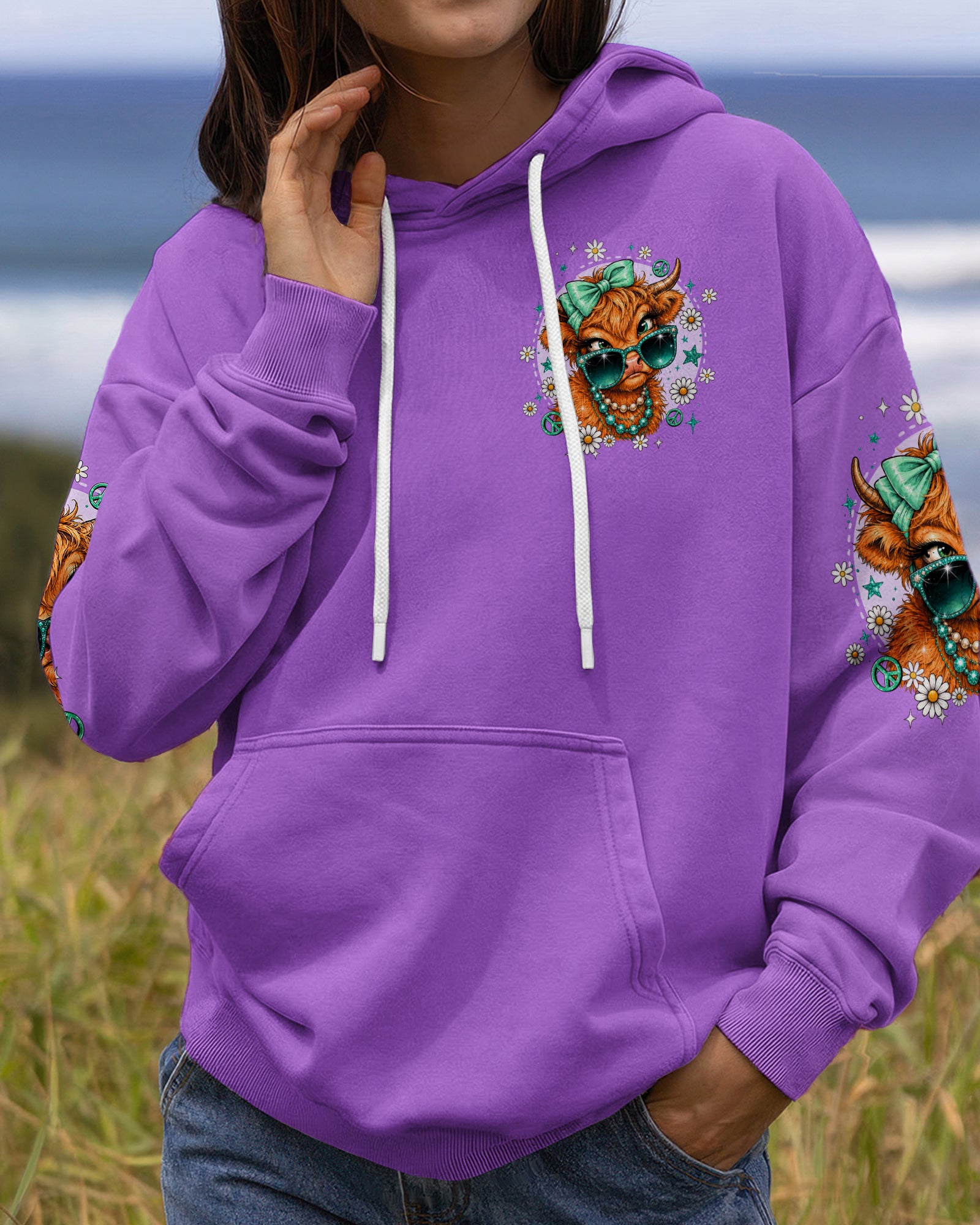 TOO GLAM TO GIVE A DAMN HIGHLAND COW ALL OVER PRINT - TLTW2207264