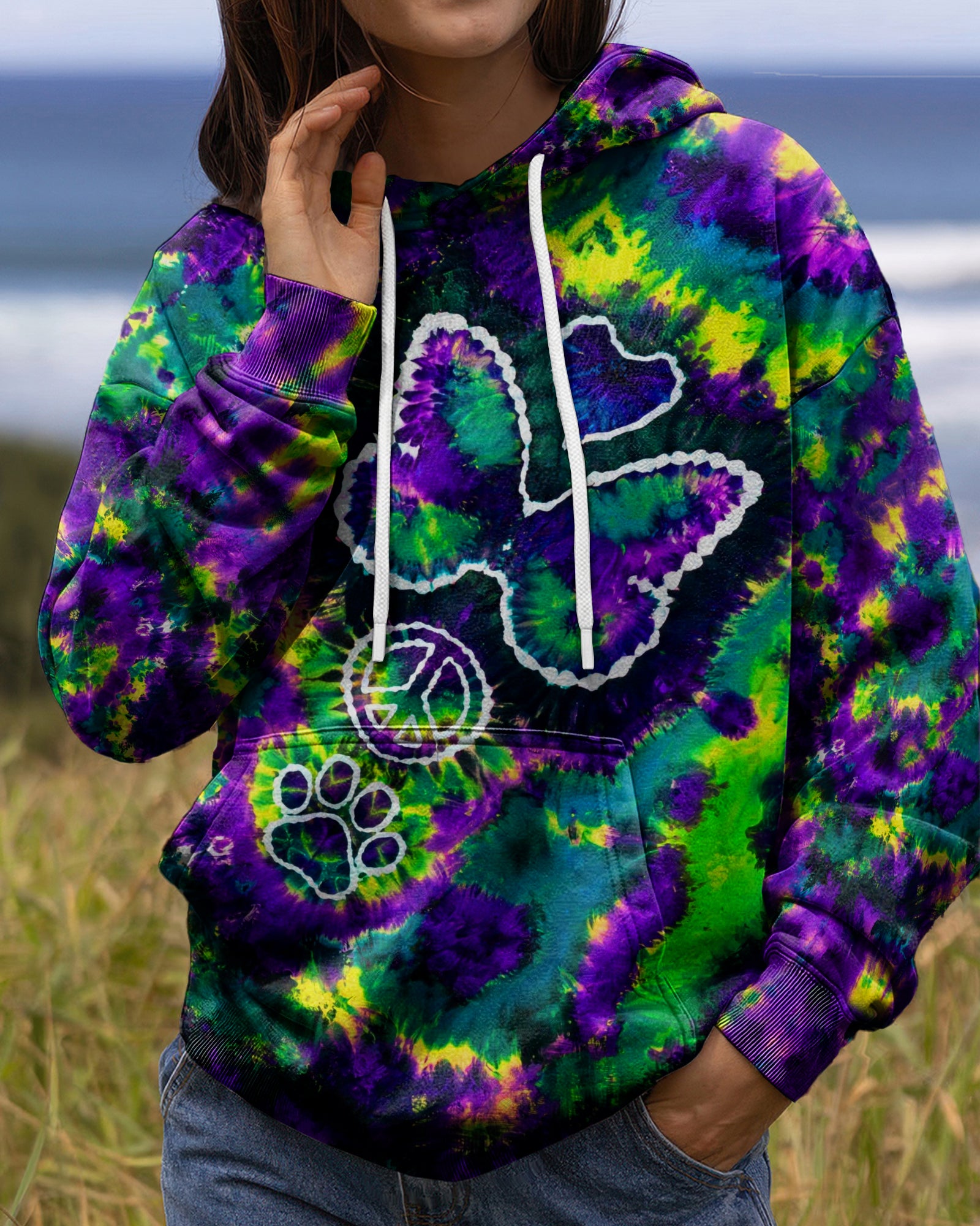 COSMIC BUTTERFLY PEACE LOVE PAW BURST ALL OVER PRINT - TLHG1506261
