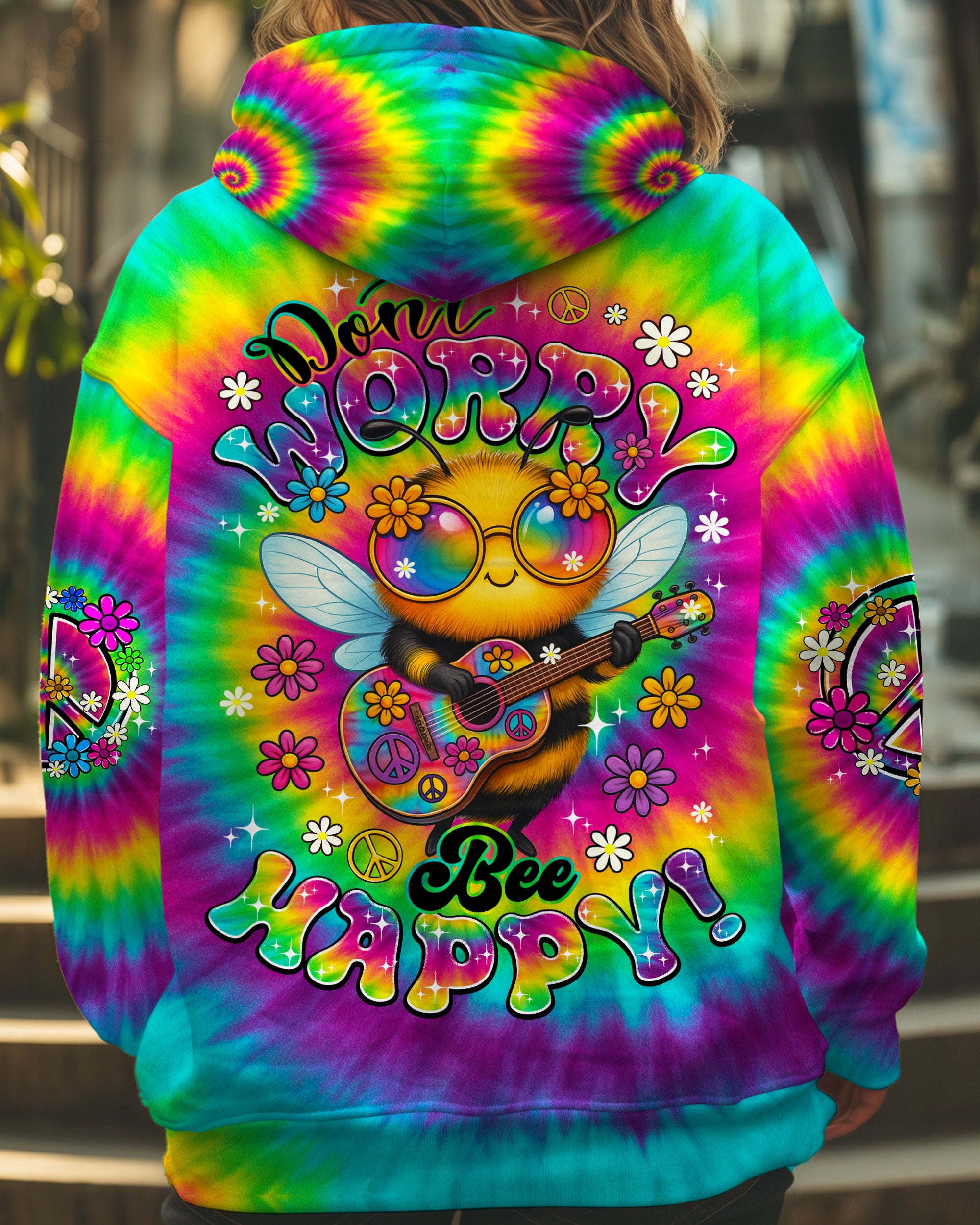 DON'T WORRY BEE HAPPY TIE DYE ALL OVER PRINT - TYQY0506254