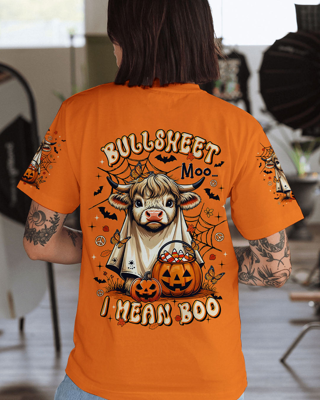 BULLSHEET MOO I MEAN BOO HALLOWEEN COW ALL OVER PRINT - TLTR0808251