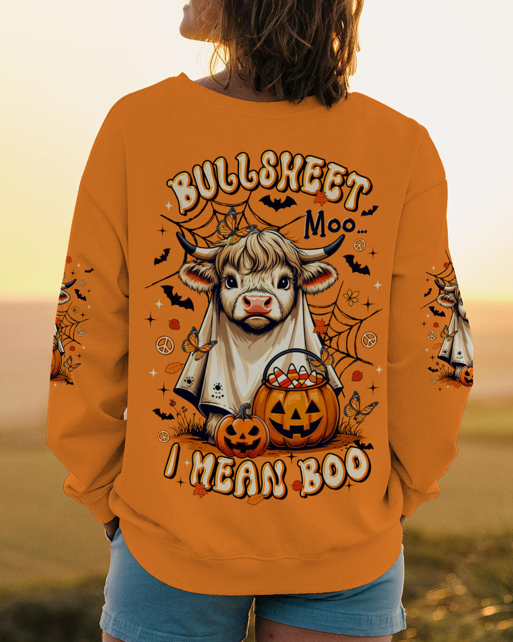 BULLSHEET MOO I MEAN BOO HALLOWEEN COW ALL OVER PRINT - TLTR0808251