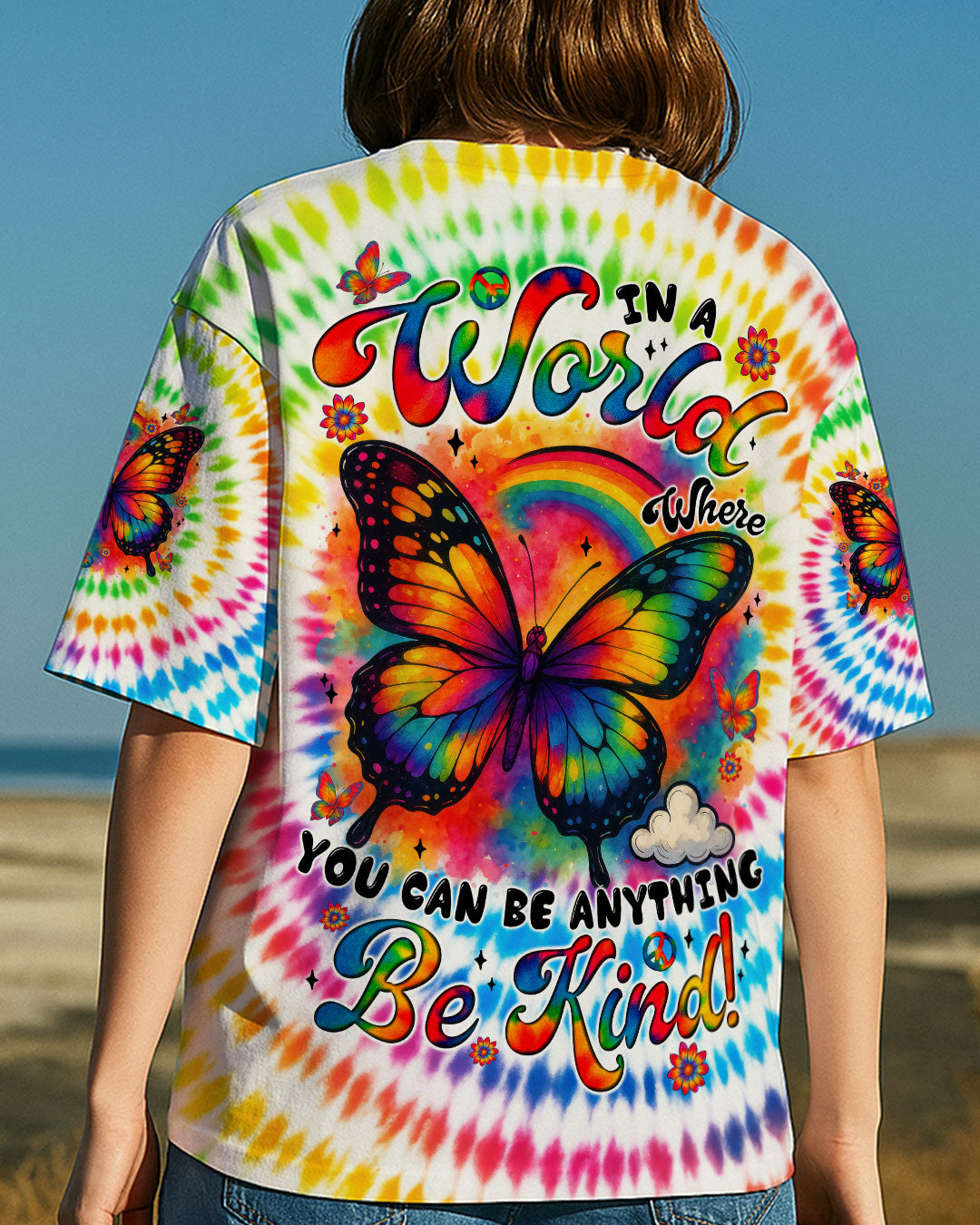 IN A WORLD WHERE YOU CAN BE ANYTHING BE KIND BUTTERFLY TIE DYE ALL OVER PRINT - TYTM0206254