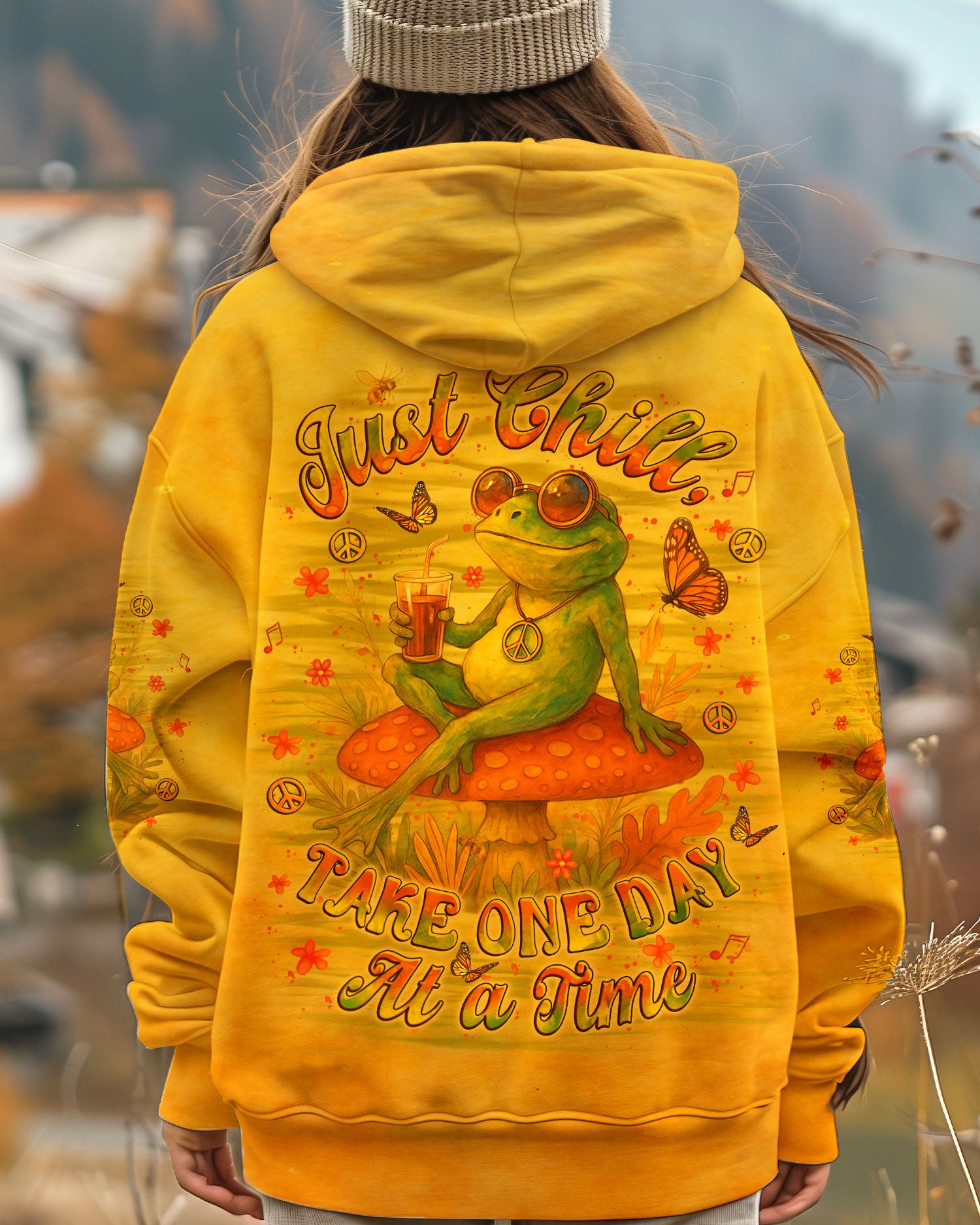 JUST CHILL TAKE ONE DAY AT A TIME FROG ALL OVER PRINT - YHLT2006252