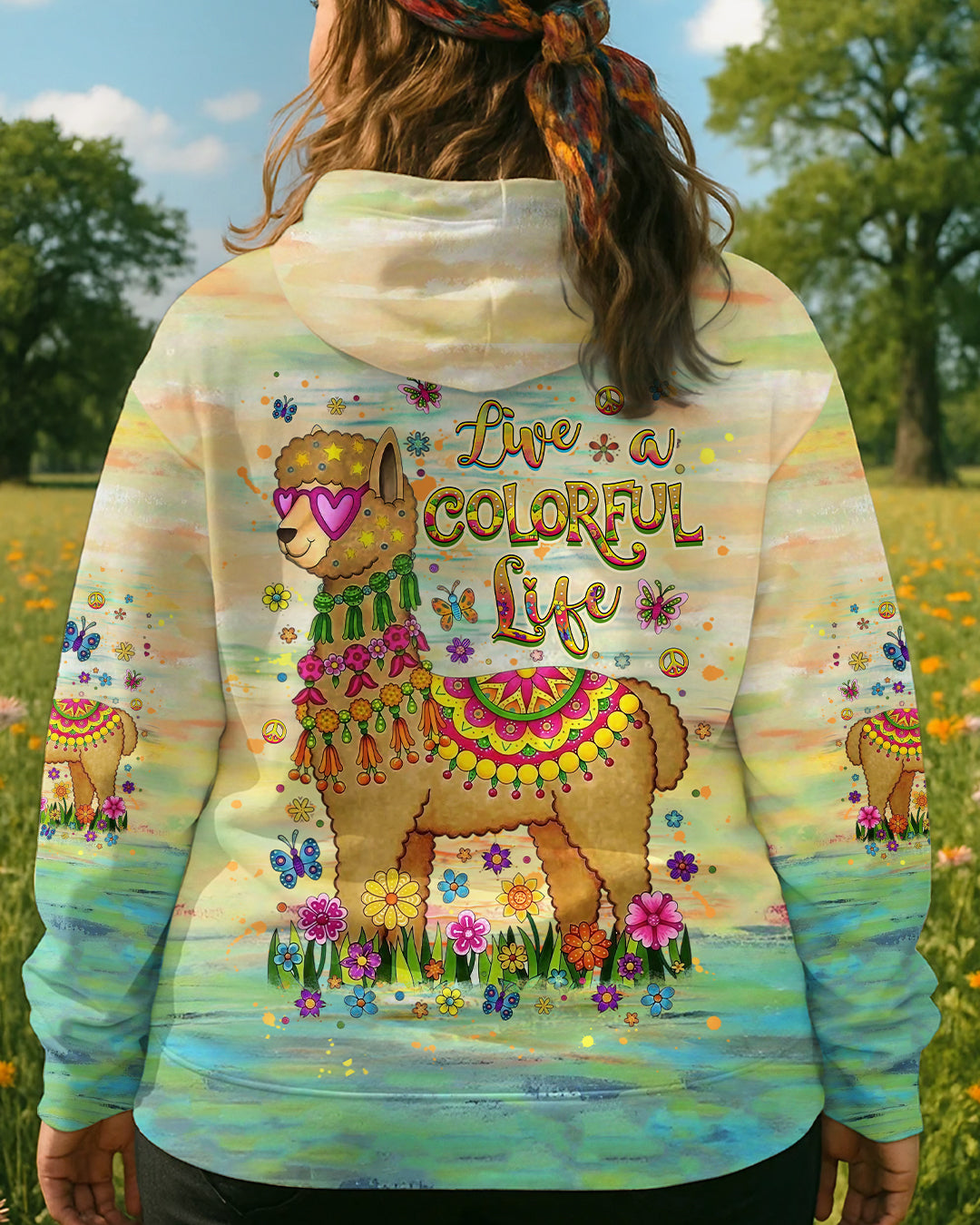 LIVE A COLORFUL LIFE LLAMA ALL OVER PRINT - YHHG0407252