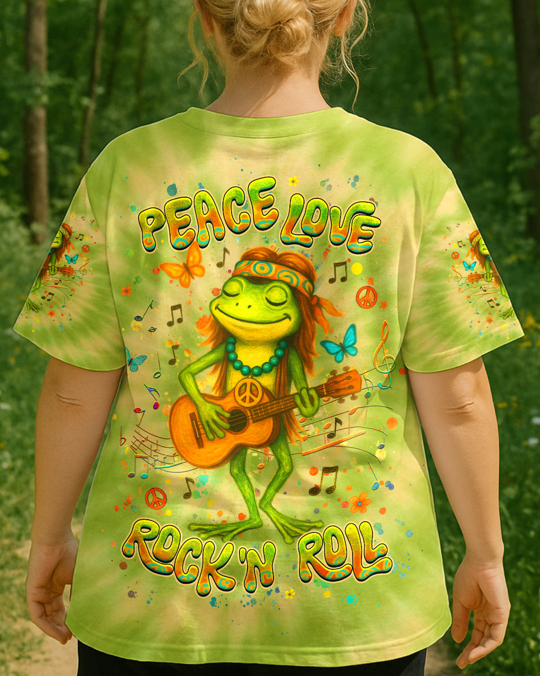 PEACE LOVE ROCK'N ROLL FROG ALL OVER PRINT - YHHG0905254