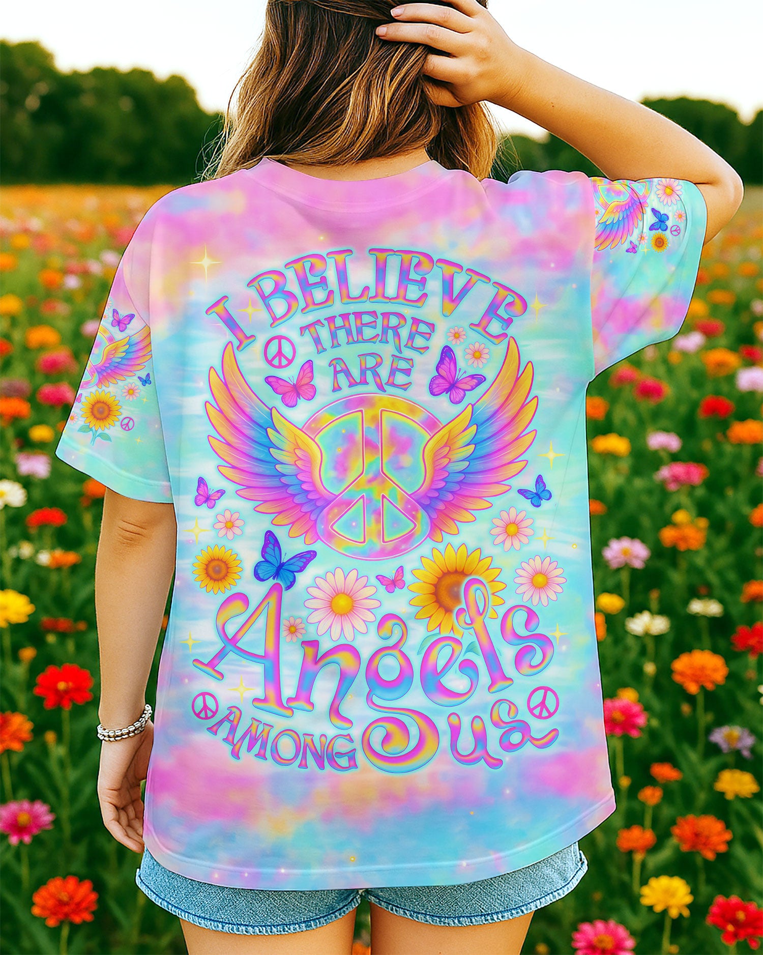 I BELIEVE THERE ARE ANGELS AMONG US WINGS TIE DYE ALL OVER PRINT  - TLNO2605252