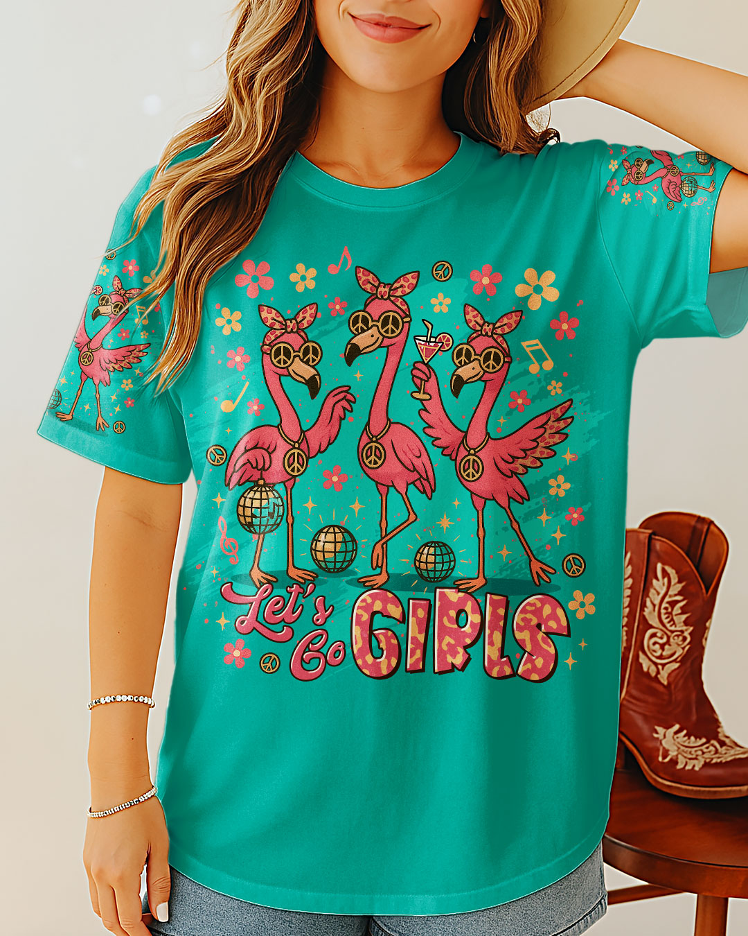 LET'S GO GIRLS LEOPARD FLAMINGO  ALL OVER PRINT  - TLTR1205251