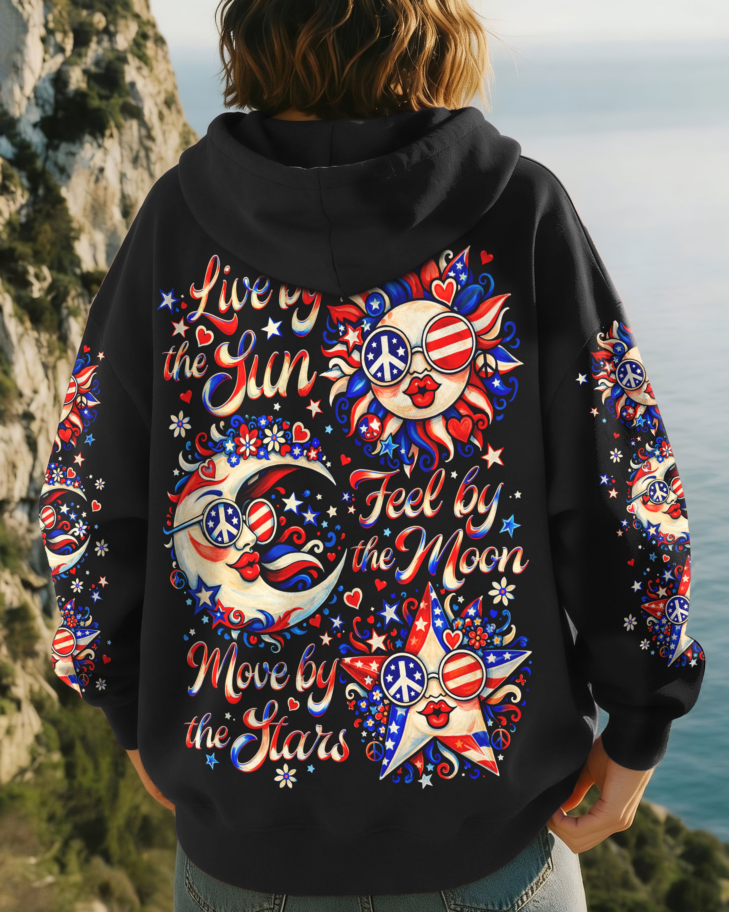 LIVE BY THE SUN RED WHITE & BLUE MOON STAR ALL OVER PRINT - TLNO3103262