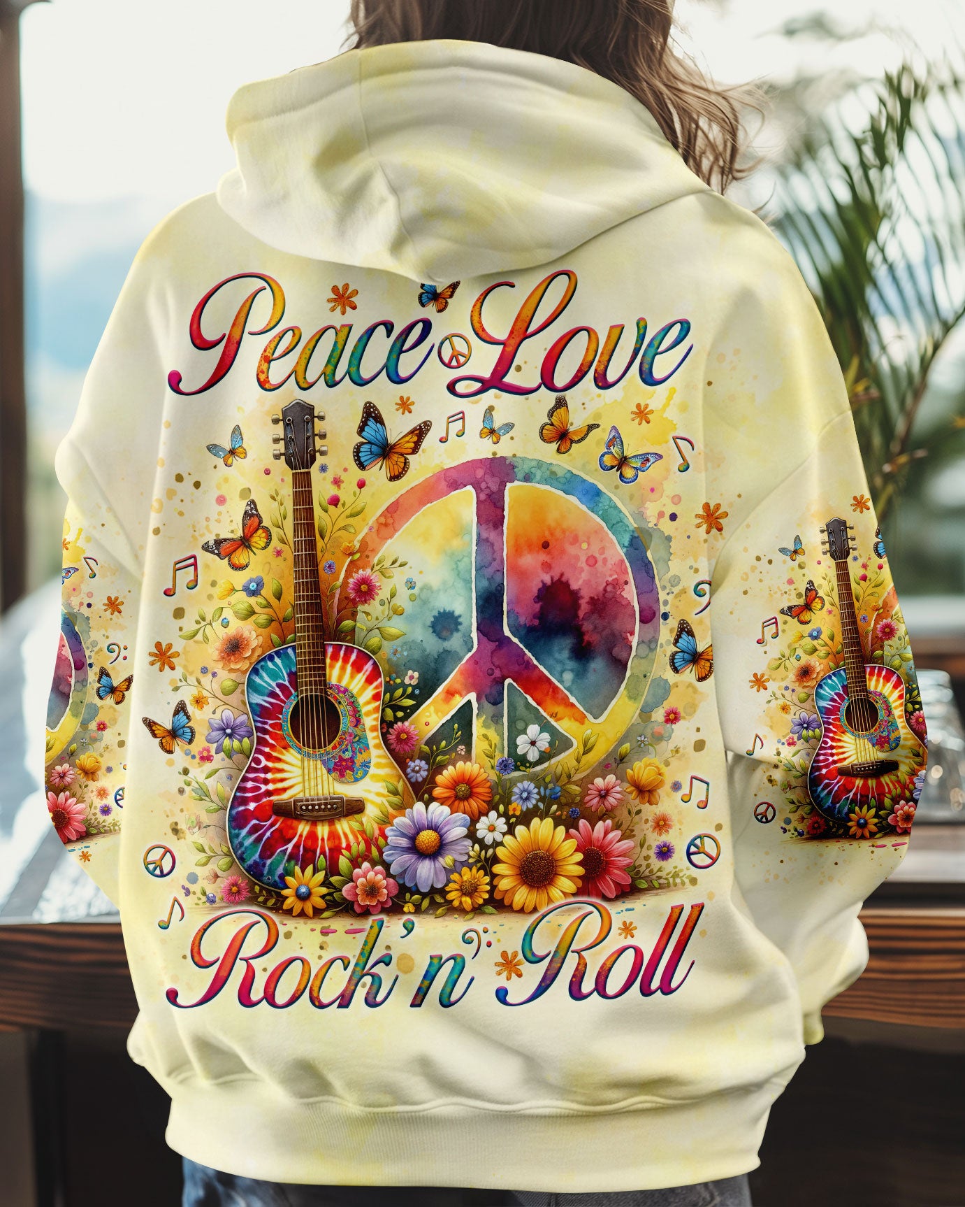 PEACE LOVE ROCK'N ROLL GUITAR ALL OVER PRINT - TLNO1809243