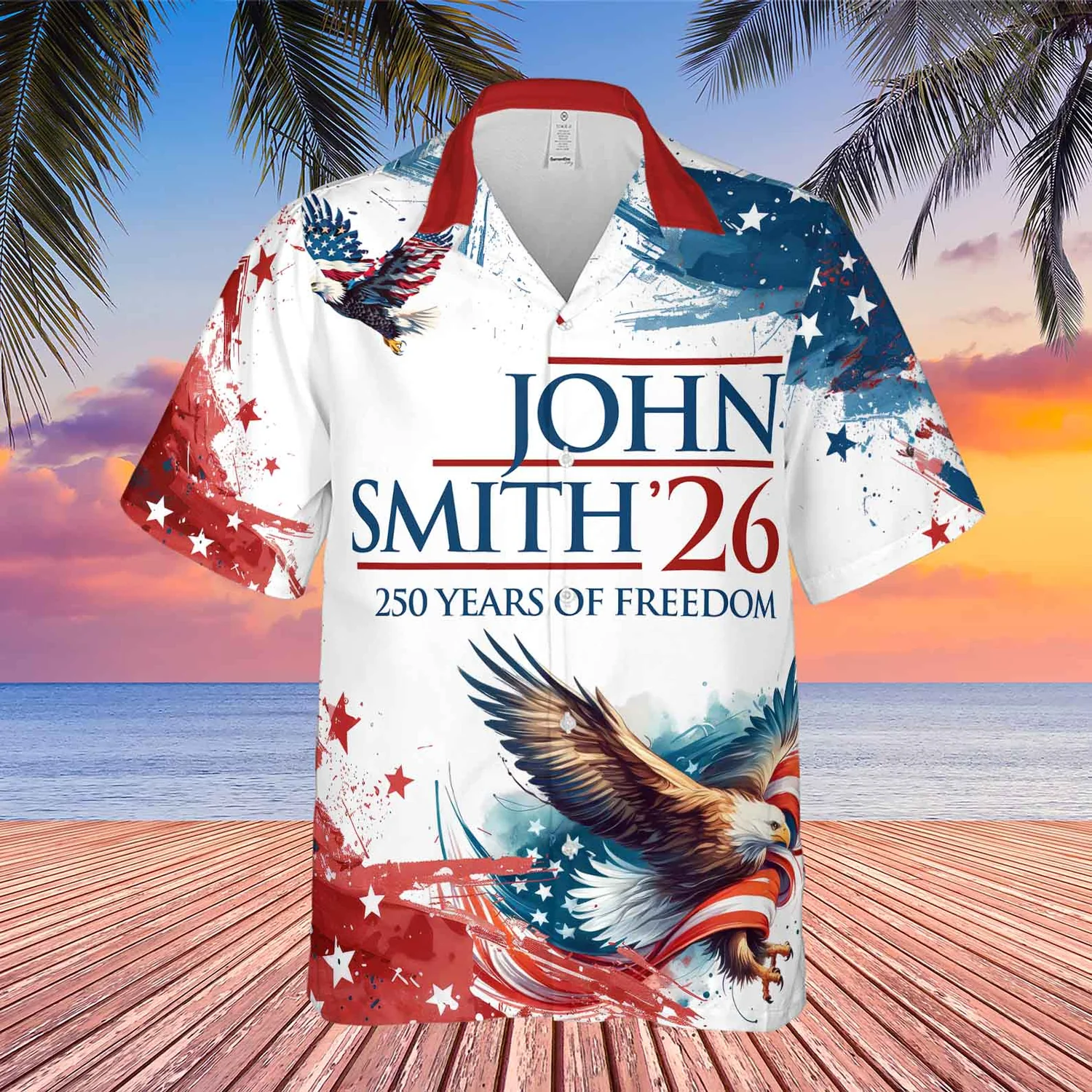 Customizable American Flag Eagle Patriotic Summer Button-Down Shirt