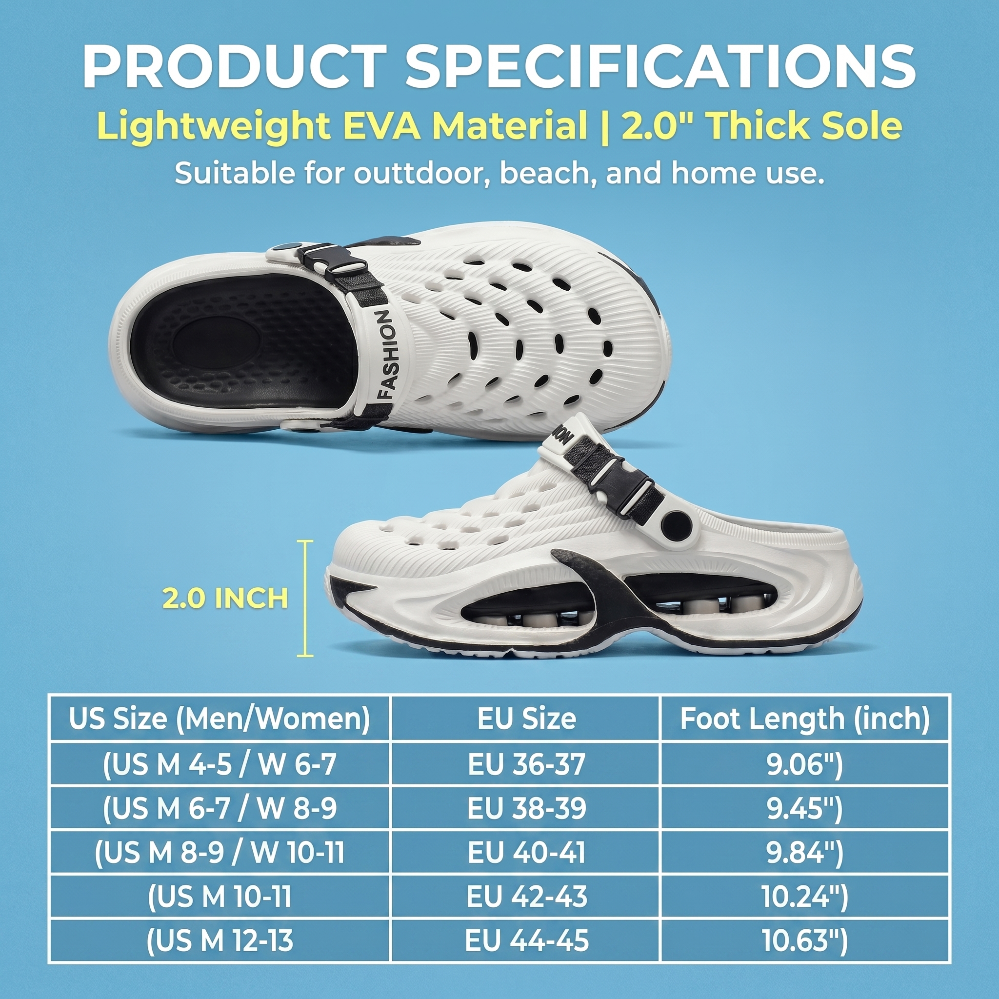 Unisex Ultra-Soft Platform Garden Clogs - 2.0 Inch Thick Sole Non-Slip Water Shoes, Breathable Beach Sandals & Home Slippers