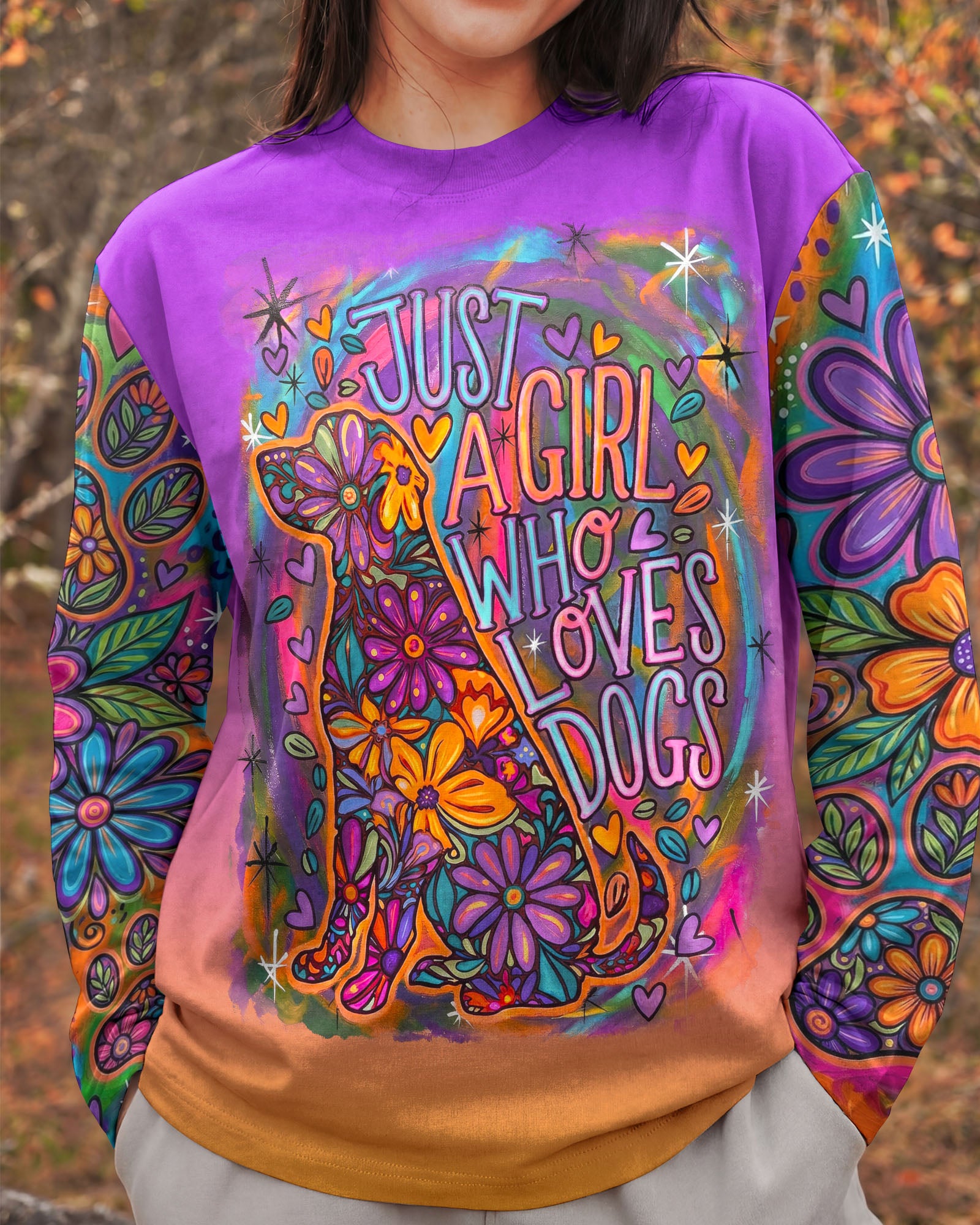 JUST A GIRL WHO LOVES DOGS COLORFUL FLORAL ALL OVER PRINT - KM1004261