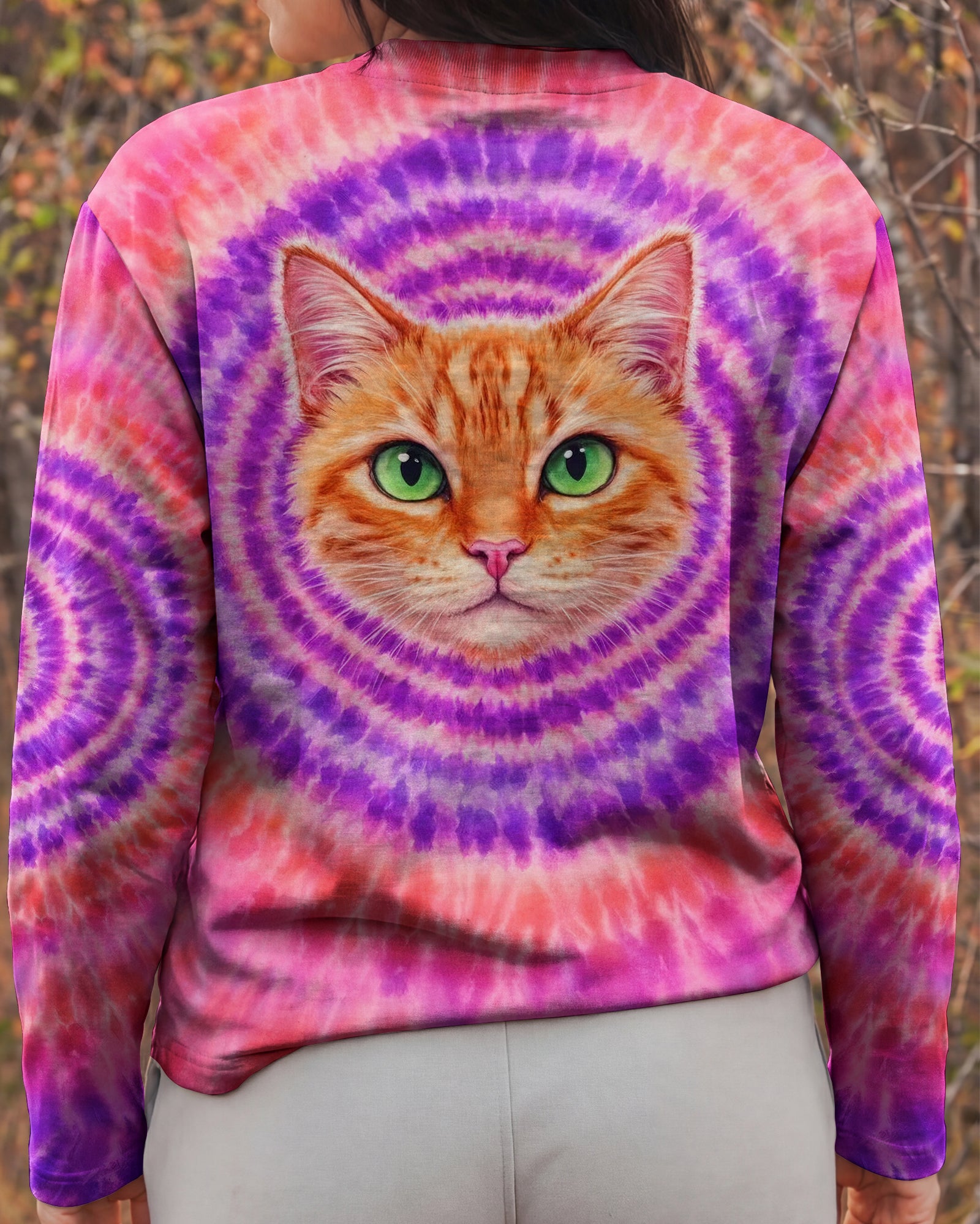 GINGER TABBY CAT PURPLE & PINK  SWIRL ALL OVER PRINT - TLHG0403262