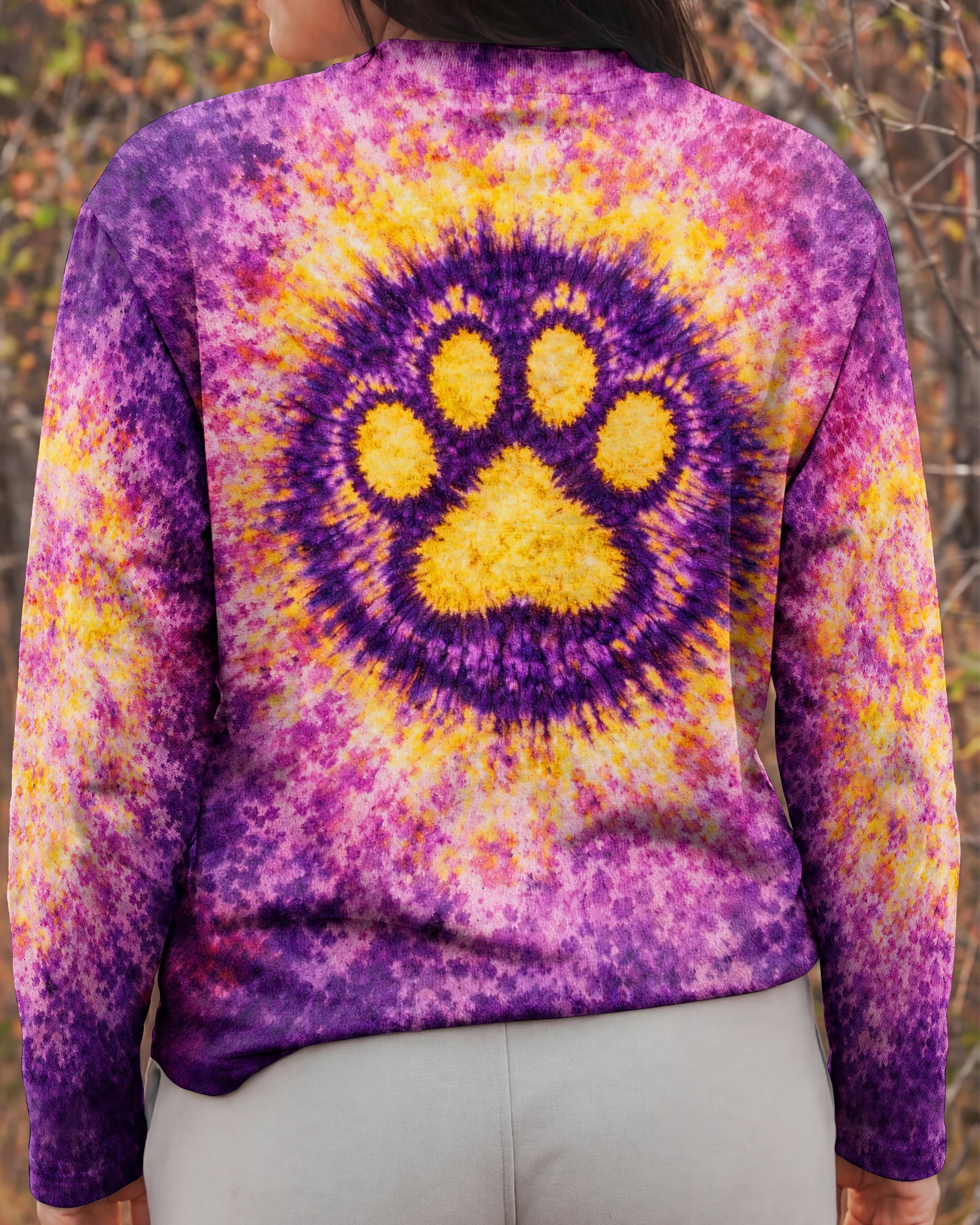 PEACE PAW PRINT PURPLE YELLOW SWIRL ALL OVER PRINT - TLHG3103263