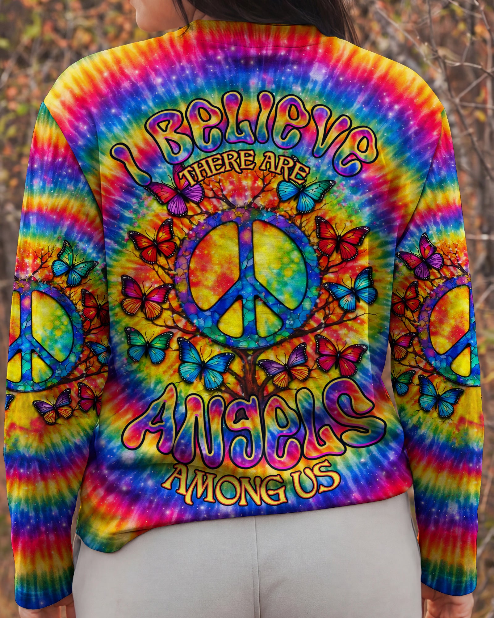 I BELIEVE THERE ARE ANGELS AMONG US PEACE BUTTERFLY SWIRL ALL OVER PRINT - TLNO1302261