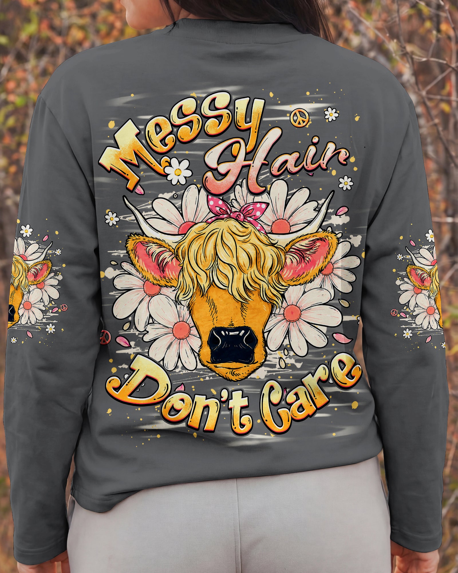 MESSY HAIR DON'T CARE COW ALL OVER PRINT - TLHG1806262