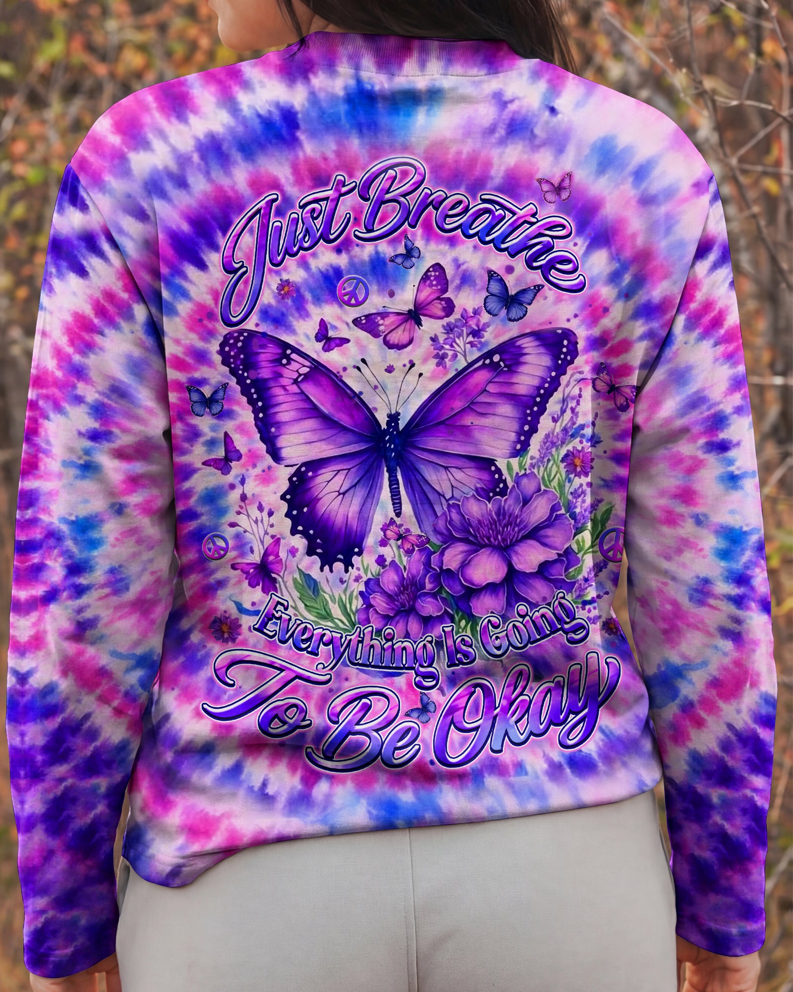JUST BREATHE BUTTERFLY PURPLE SWIRL ALL OVER PRINT  - TLHN1203263