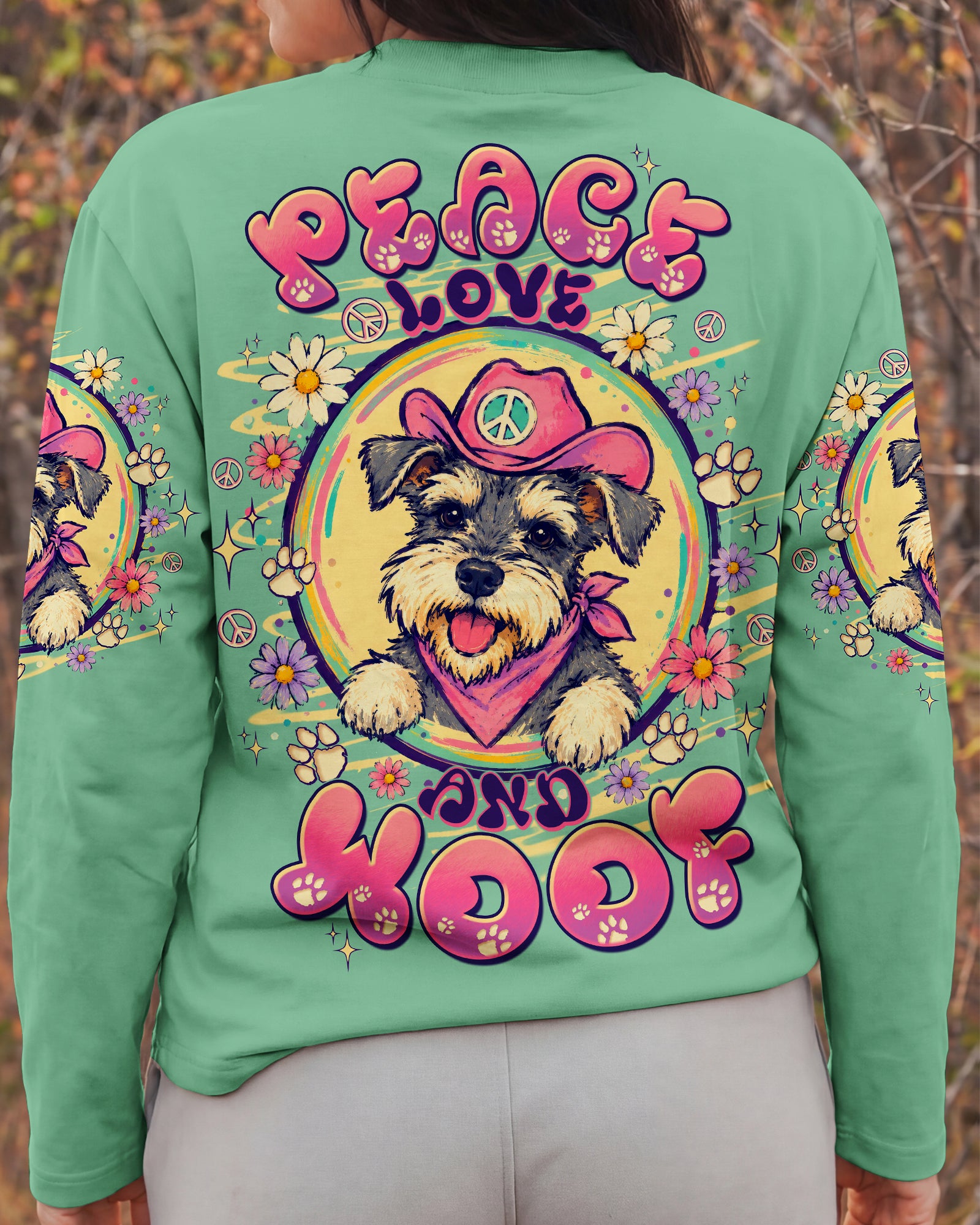 PEACE LOVE AND WOOF SCHNAUZER DOG ALL OVER PRINT - TLTW1507261