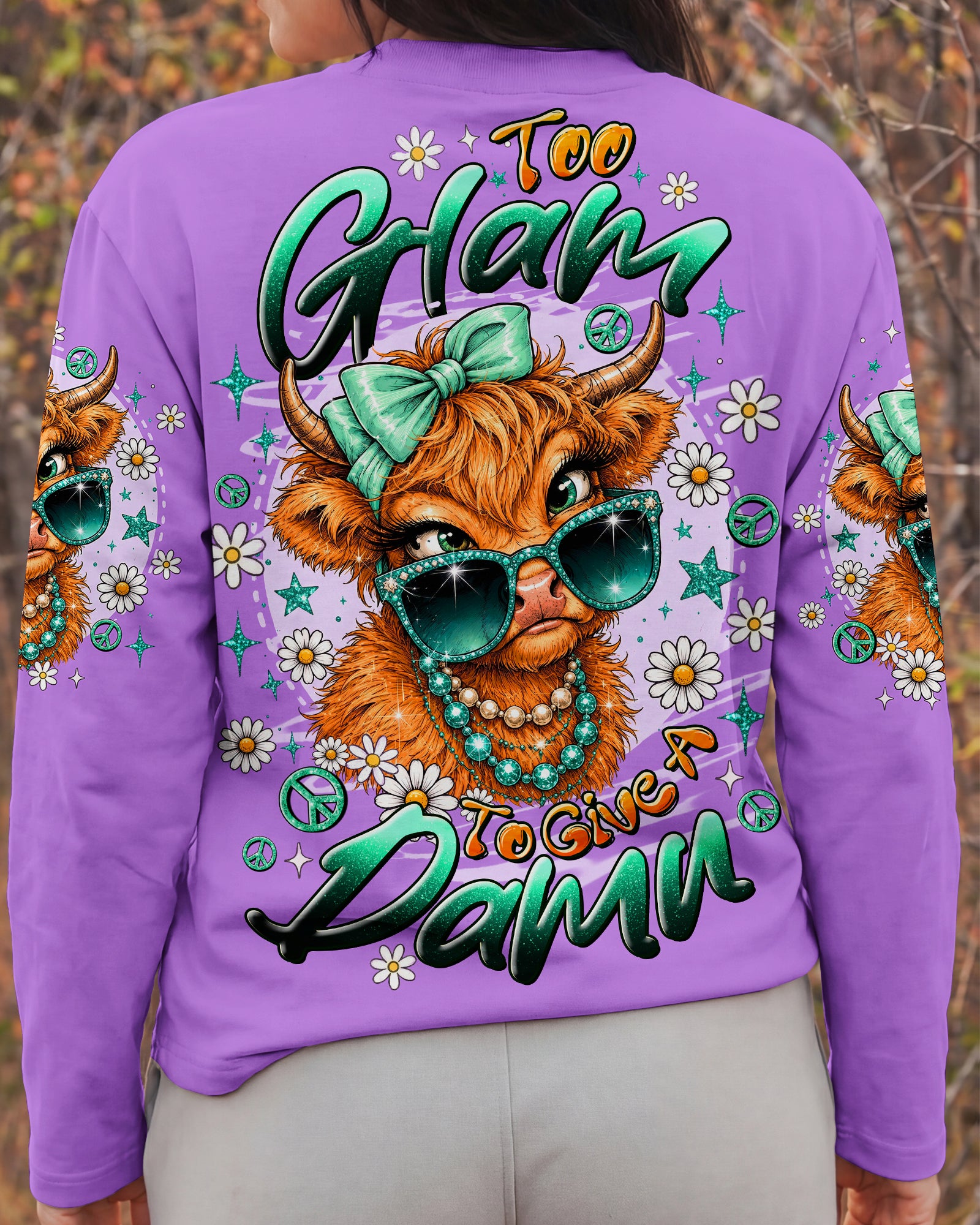 TOO GLAM TO GIVE A DAMN HIGHLAND COW ALL OVER PRINT - TLTW2207264