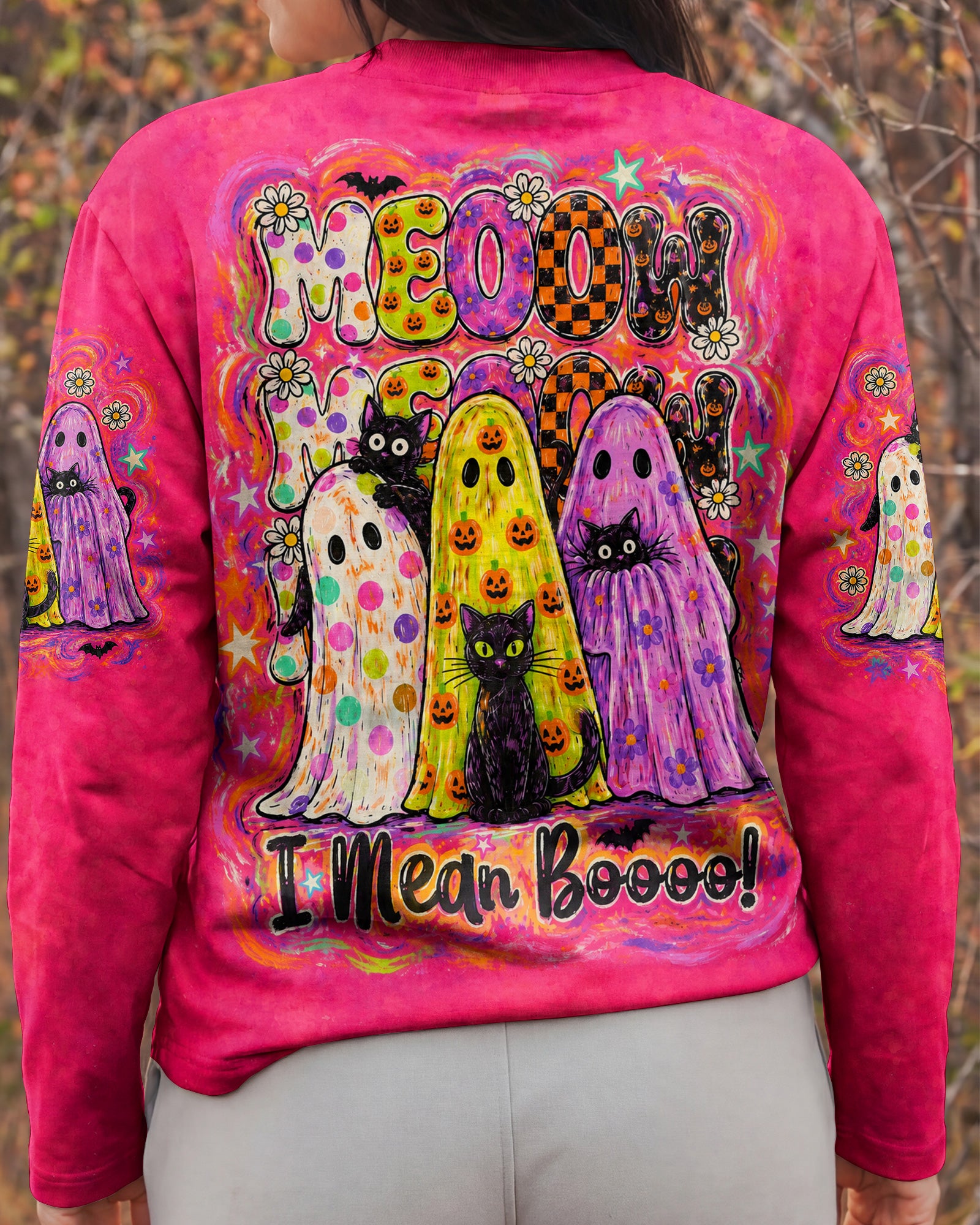 MEOOW I MEAN BOOO BLACK CAT GHOST HALLOWEEN ALL OVER PRINT - KMTM2107262